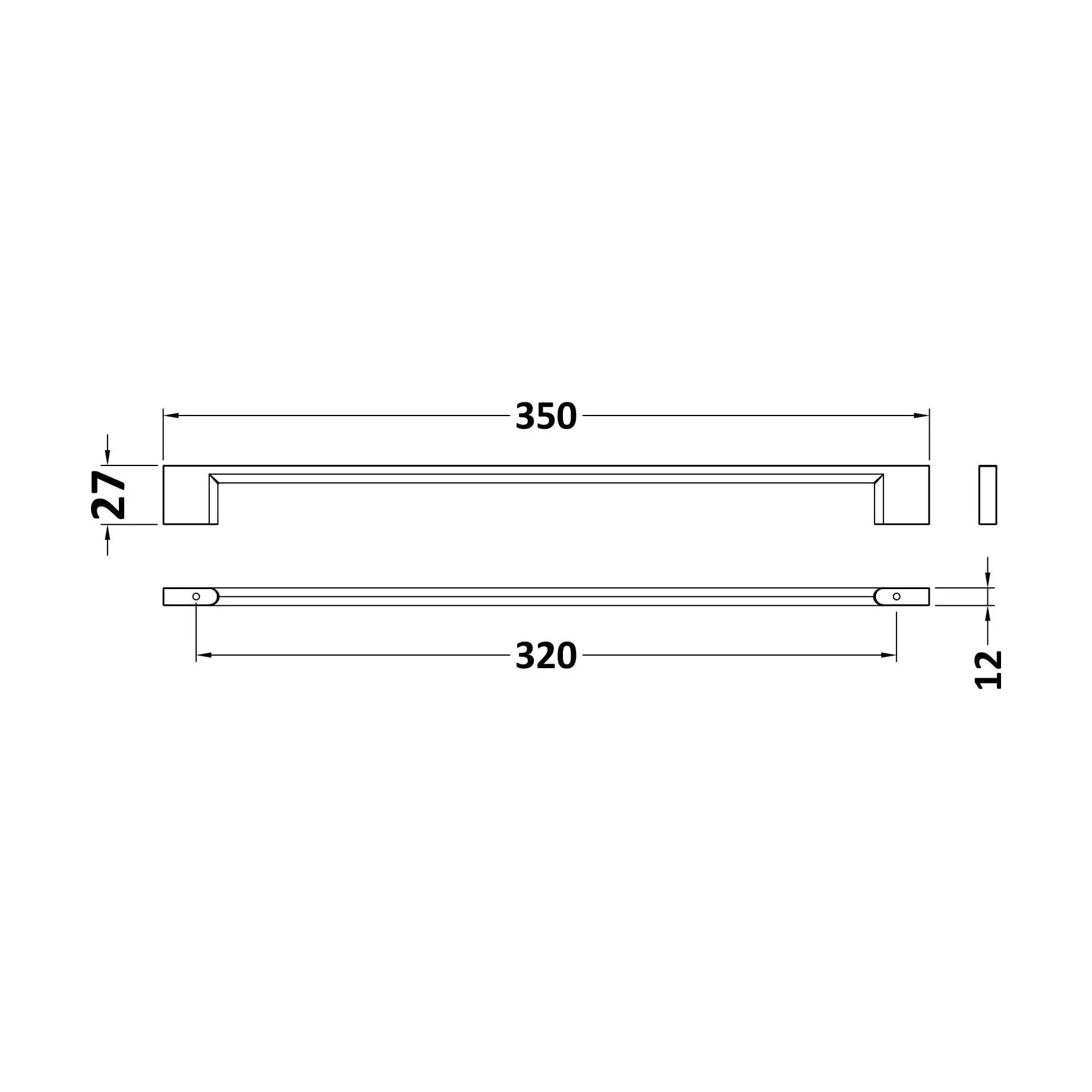 D Shape Bar Handle, 350mm (320mm Centres) - Chrome