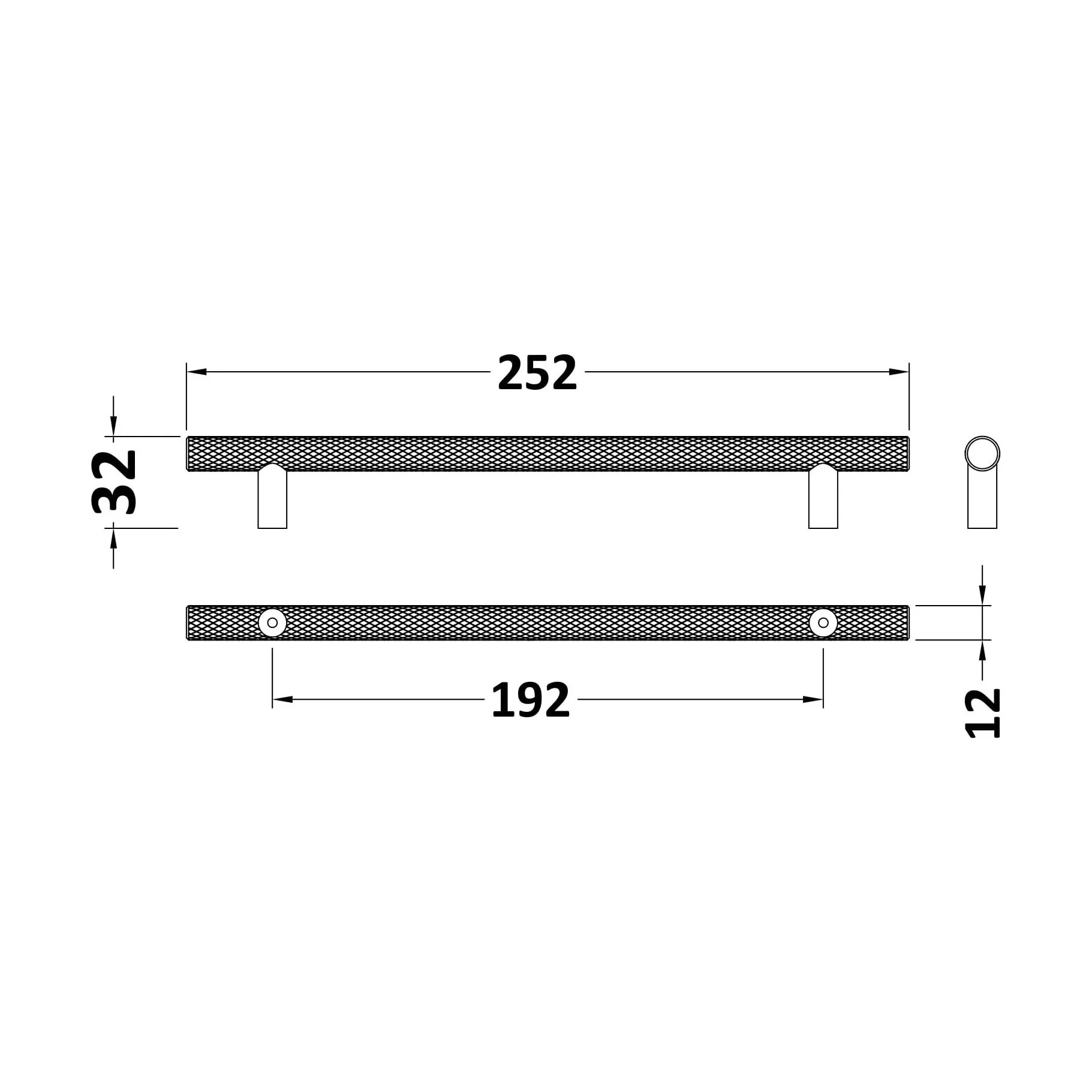 Furniture Handle Textured Knurled Bar Handle, 252mm (192mm Centres) - Matt Black - Image 2