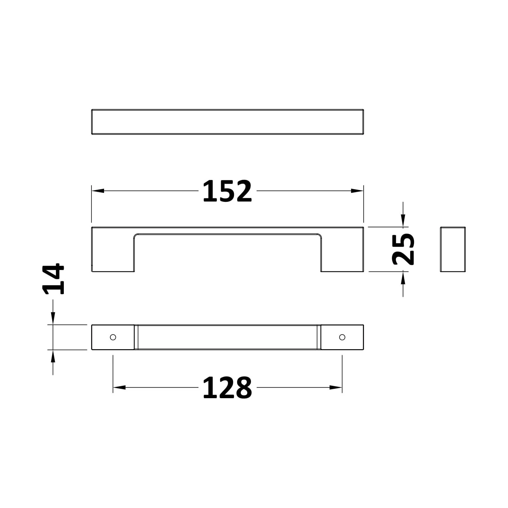 D Shape Square Handle, 152mm (128mm Centres) - Chrome - Image 2