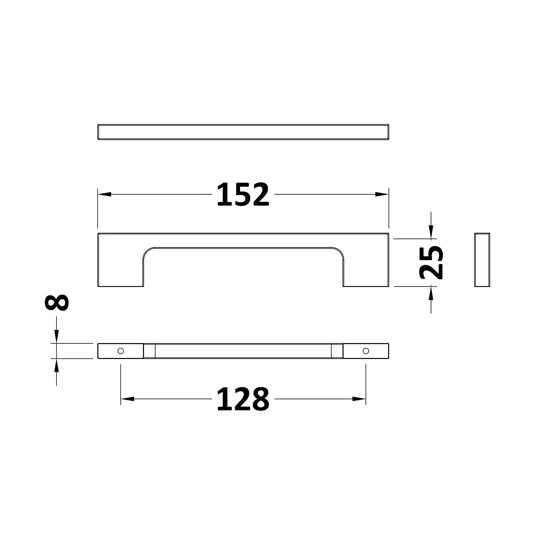 Furniture Handle Slimline Square D Shape Handle, 152mm (128mm Centres) - Matt Black - Image 2
