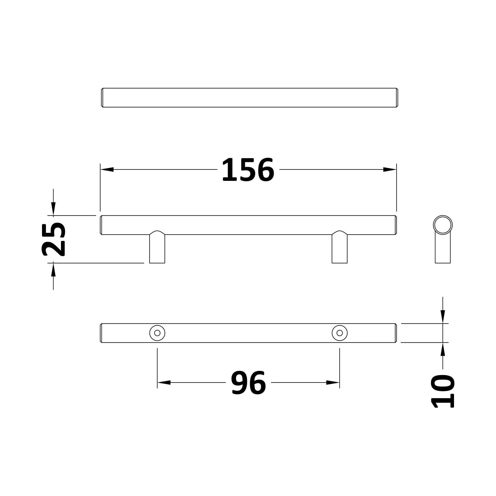 Bar Handle, 156mm (96mm Centres) - Matt Black - Image 2