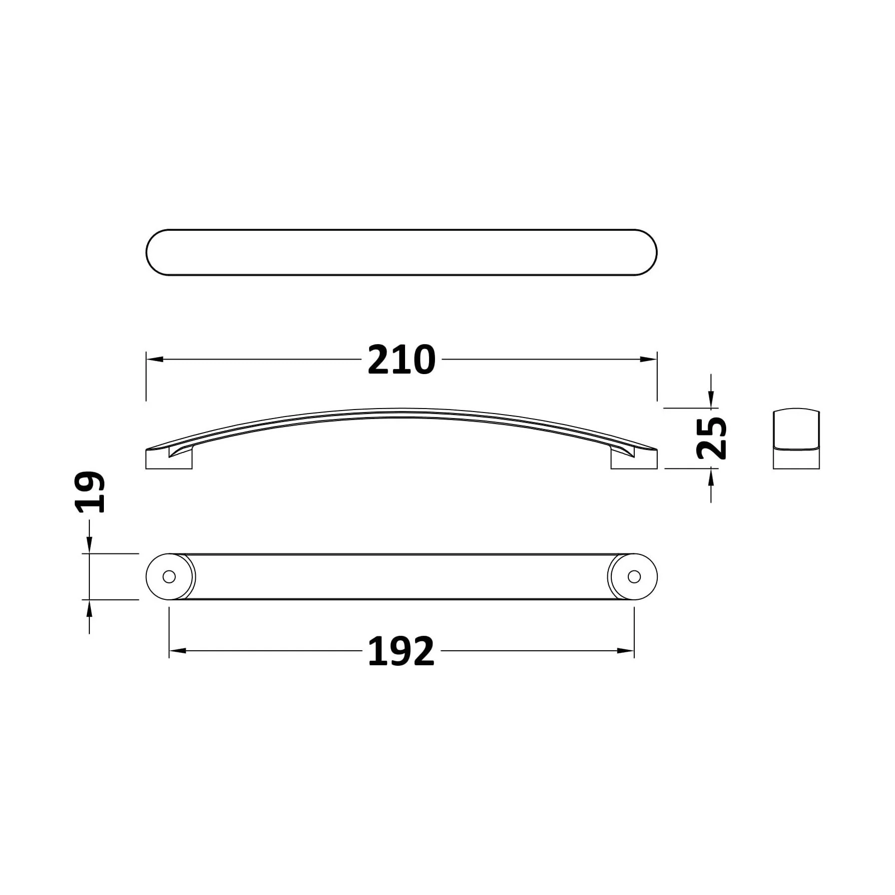 Furniture Handle Round D Shape Handle, 210mm (192mm Centres) - Chrome - Image 2
