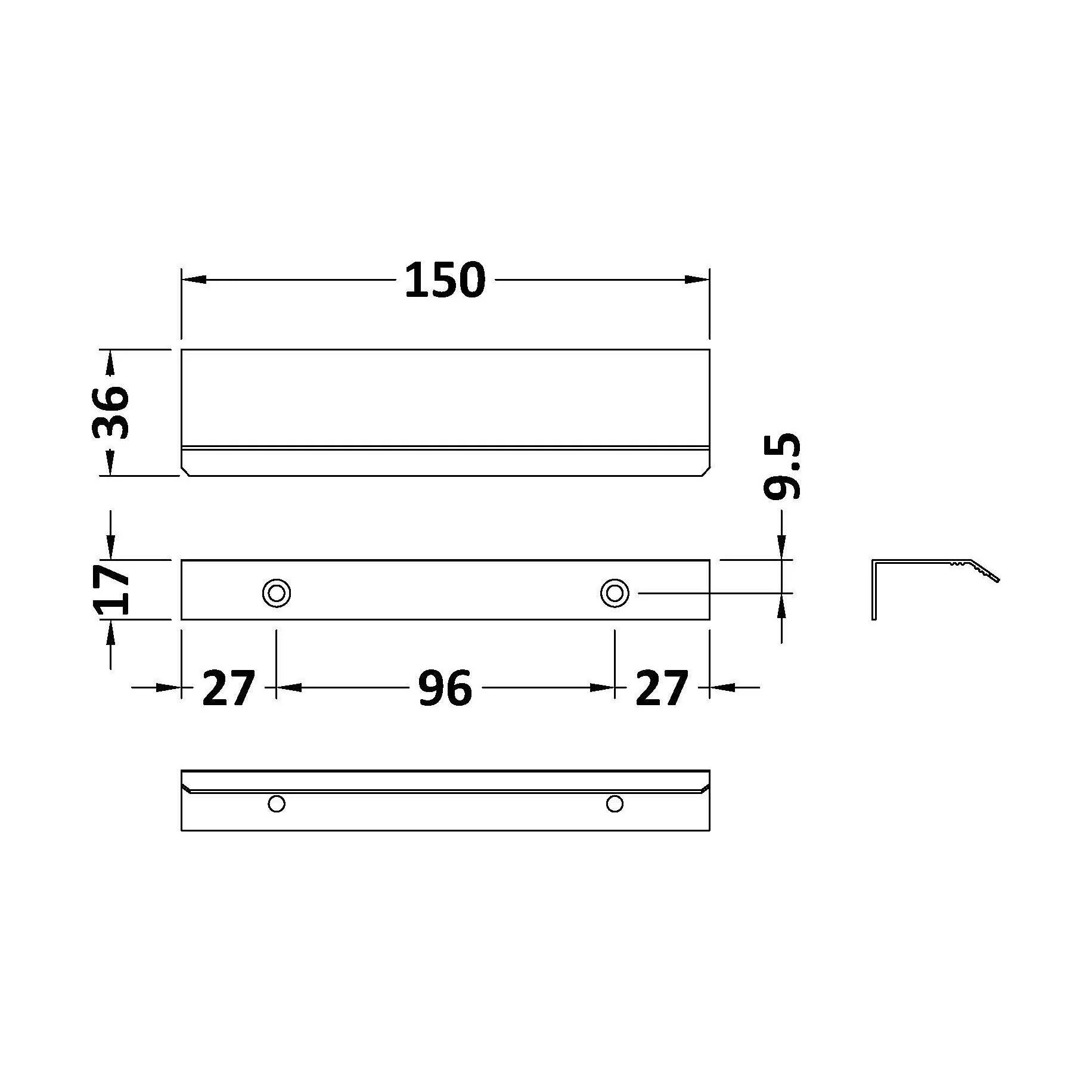 Finger Pull Handle, 150mm (96mm Centres) - Matt Black - Image 2