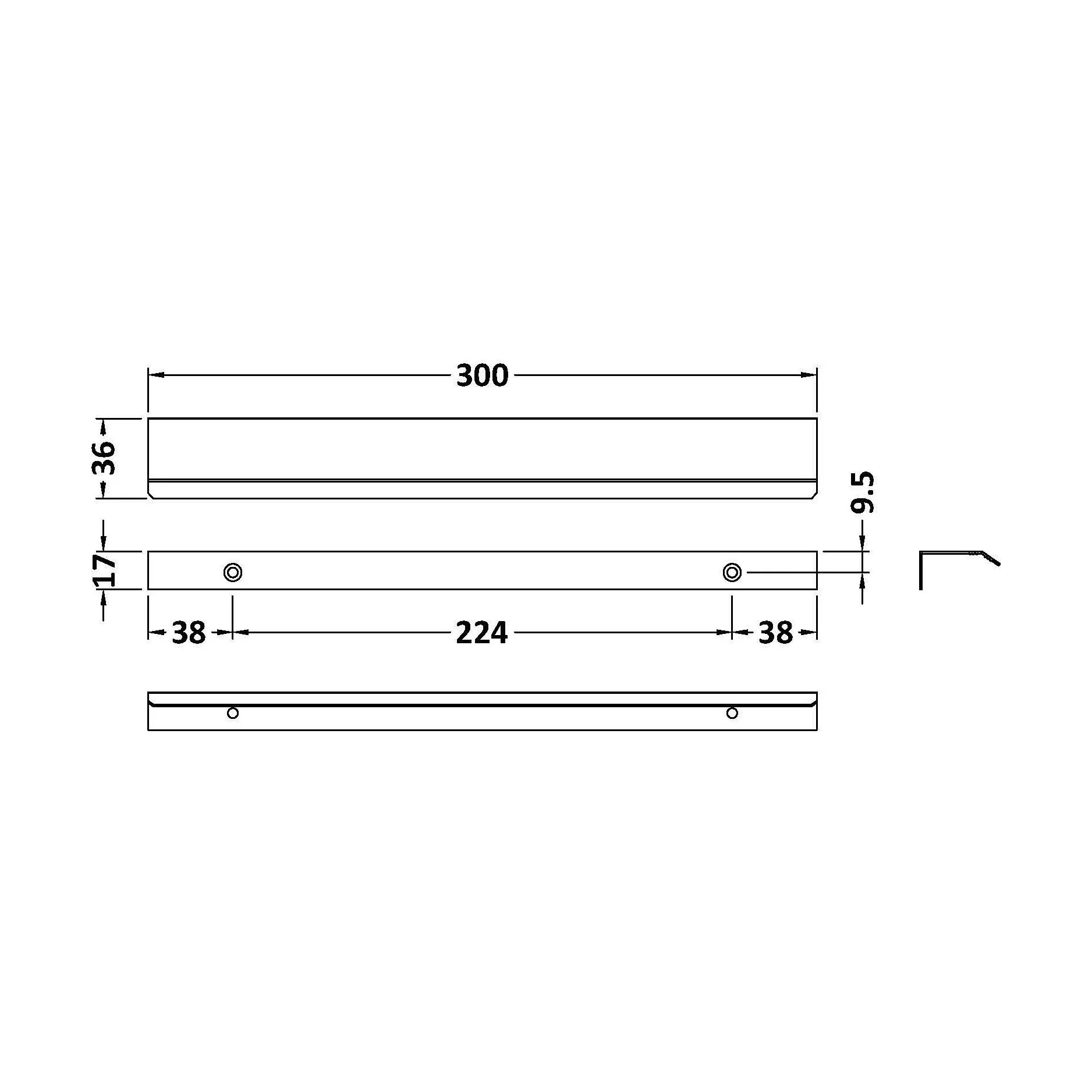 Finger Pull Handle, 300mm (224mm Centres) - Matt Black - Image 2