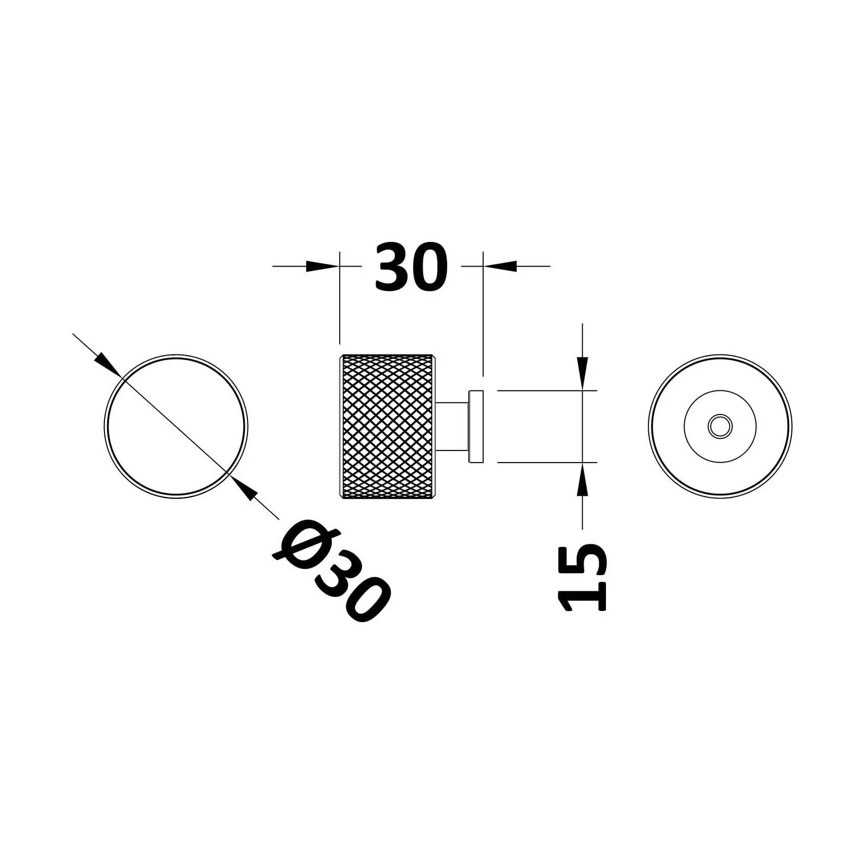 Knurled Indented Round Knob, 30mm - Brushed Brass - Image 2