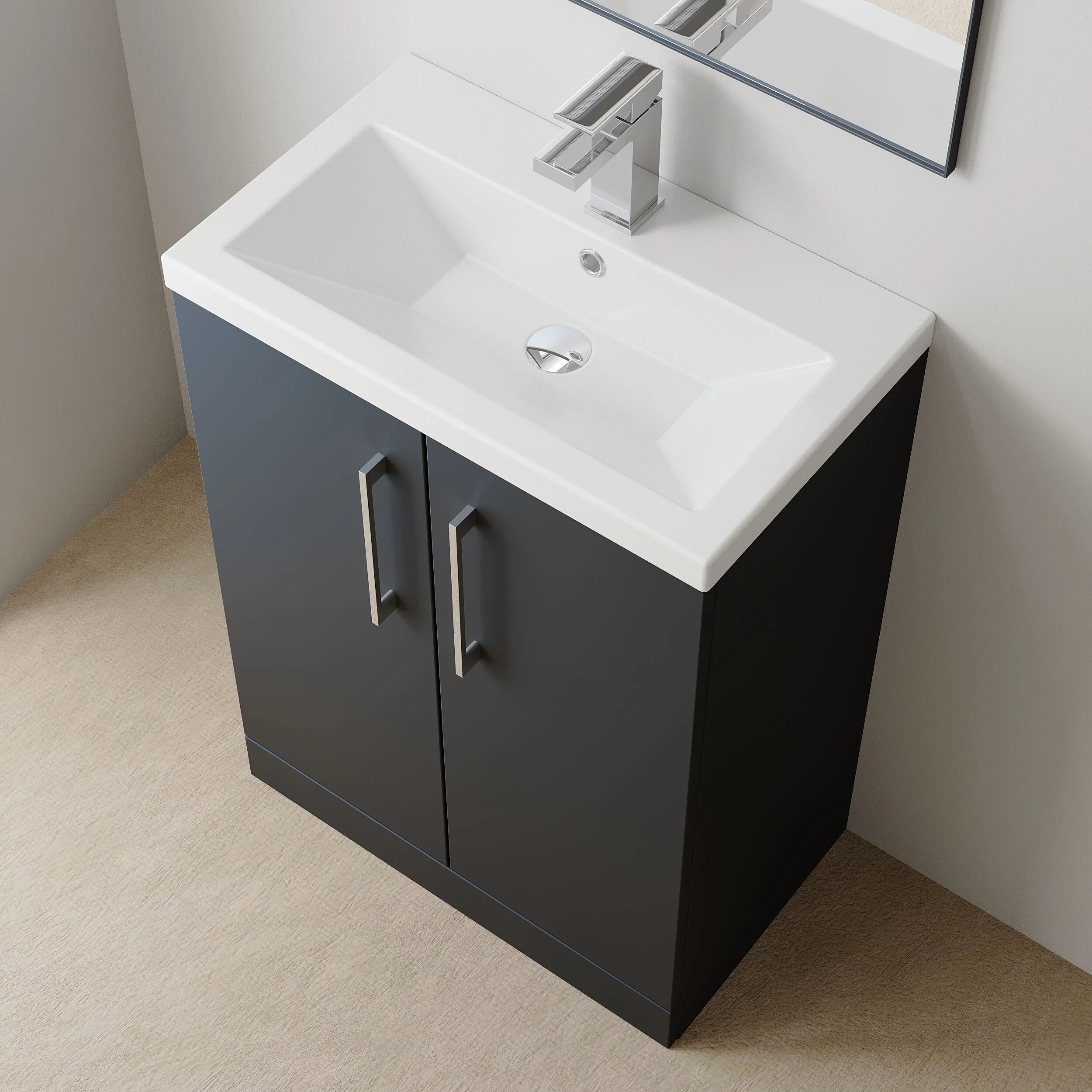 Balterley Level Compact Bathroom Cloakroom Vanity Basin Unit with Ceramic Basin, Chrome Handles, 600mm, Satin Dark Grey - Image 3