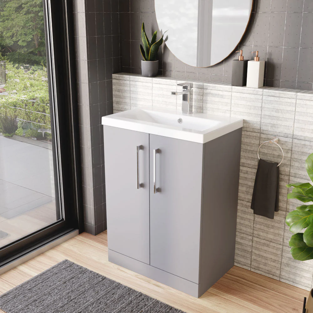 Contemporary Floor Standing Vanity Unit with Mid-Edge Basin, Choice of Size - Image 43