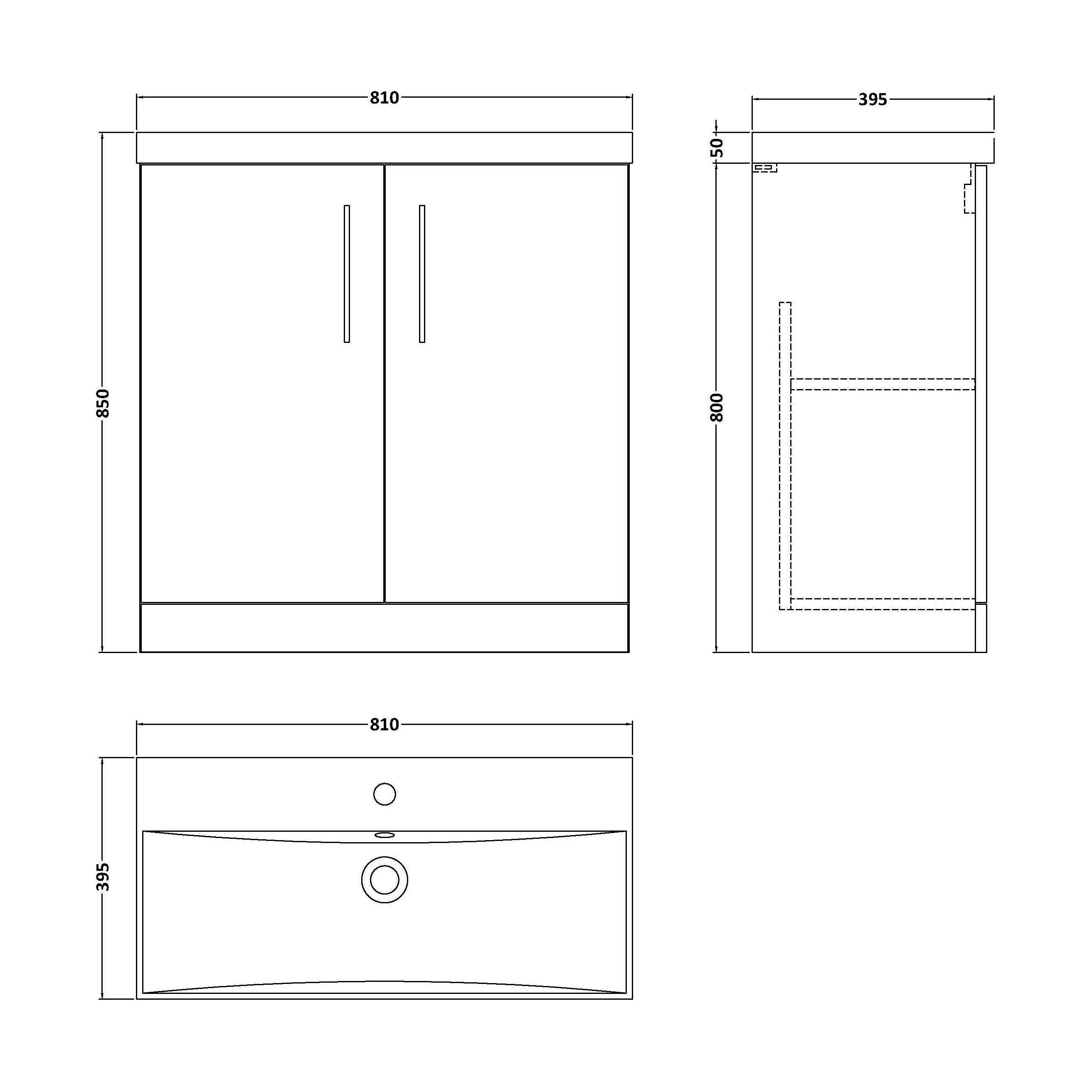 Balterley Modern Bathroom 2 Soft Close Door Thin-Edge Vanity Unit Basin, Gloss White, 800mm - Image 2