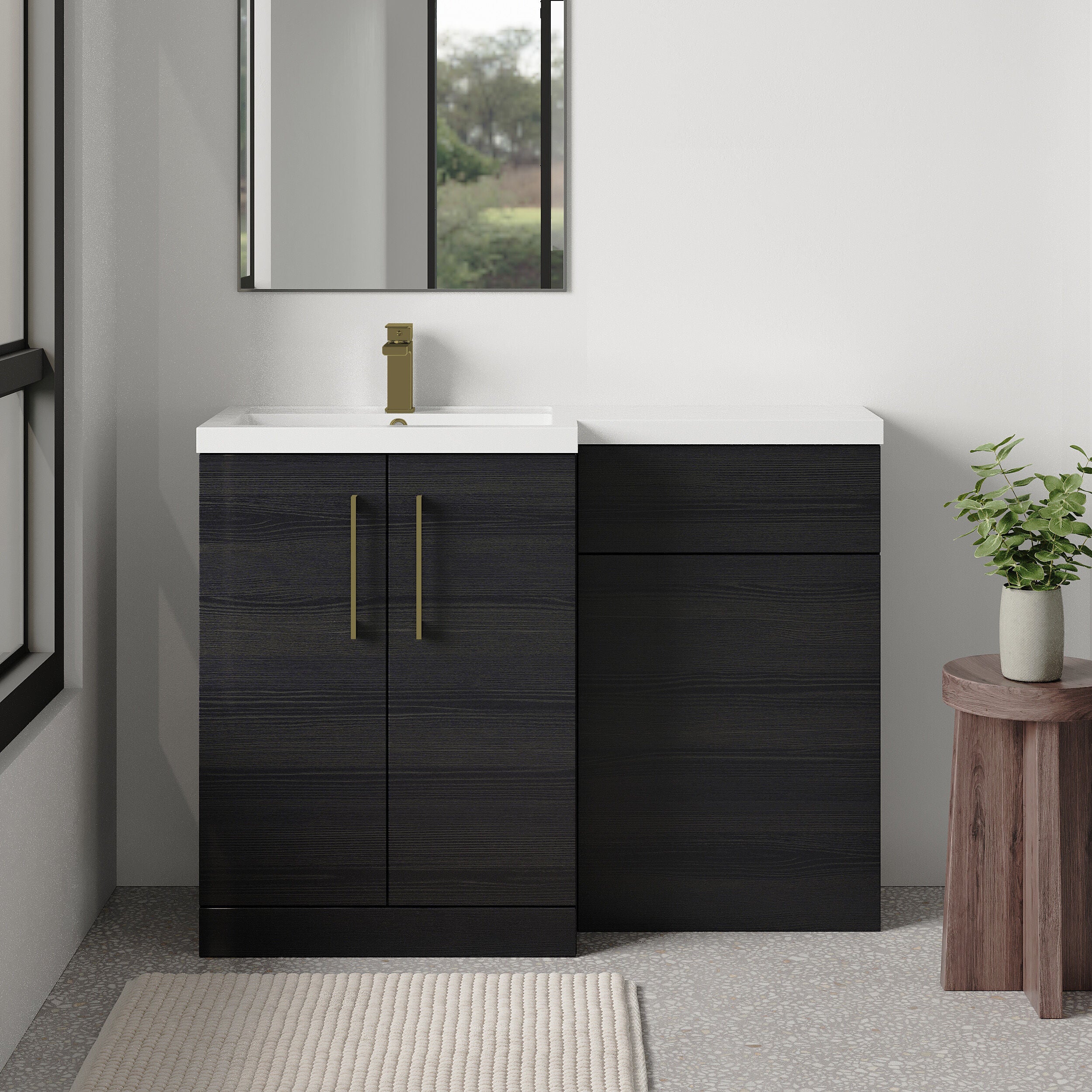 Bramshall Combination Vanity Unit with Basin & WC, Left Hand, 1100mm x 390mm - Choice of Colour and Handle Finish - Image 77
