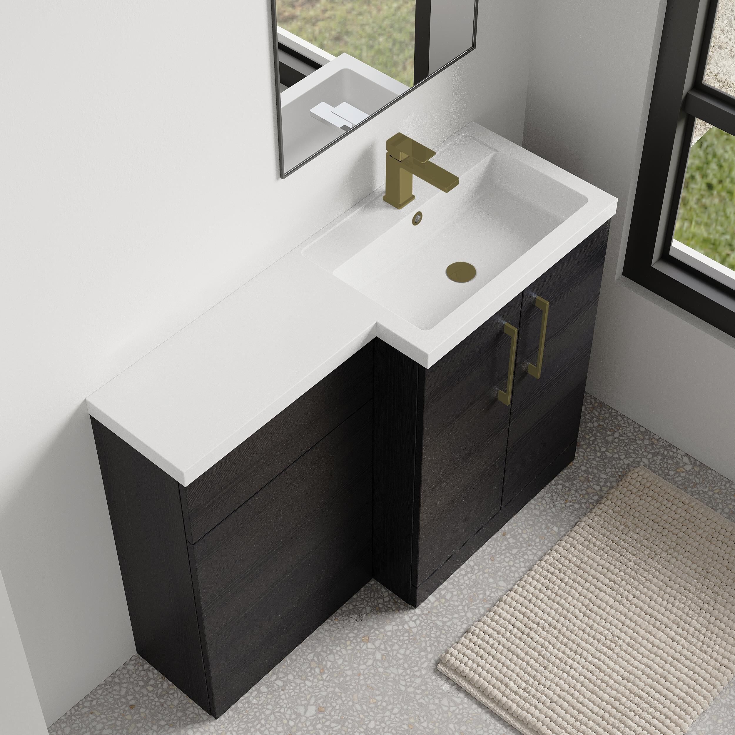 Bramshall Combination Vanity Unit with Basin & WC, Right Hand, 1100mm x 390mm - Choice of Colour and Handle Finish - Image 125