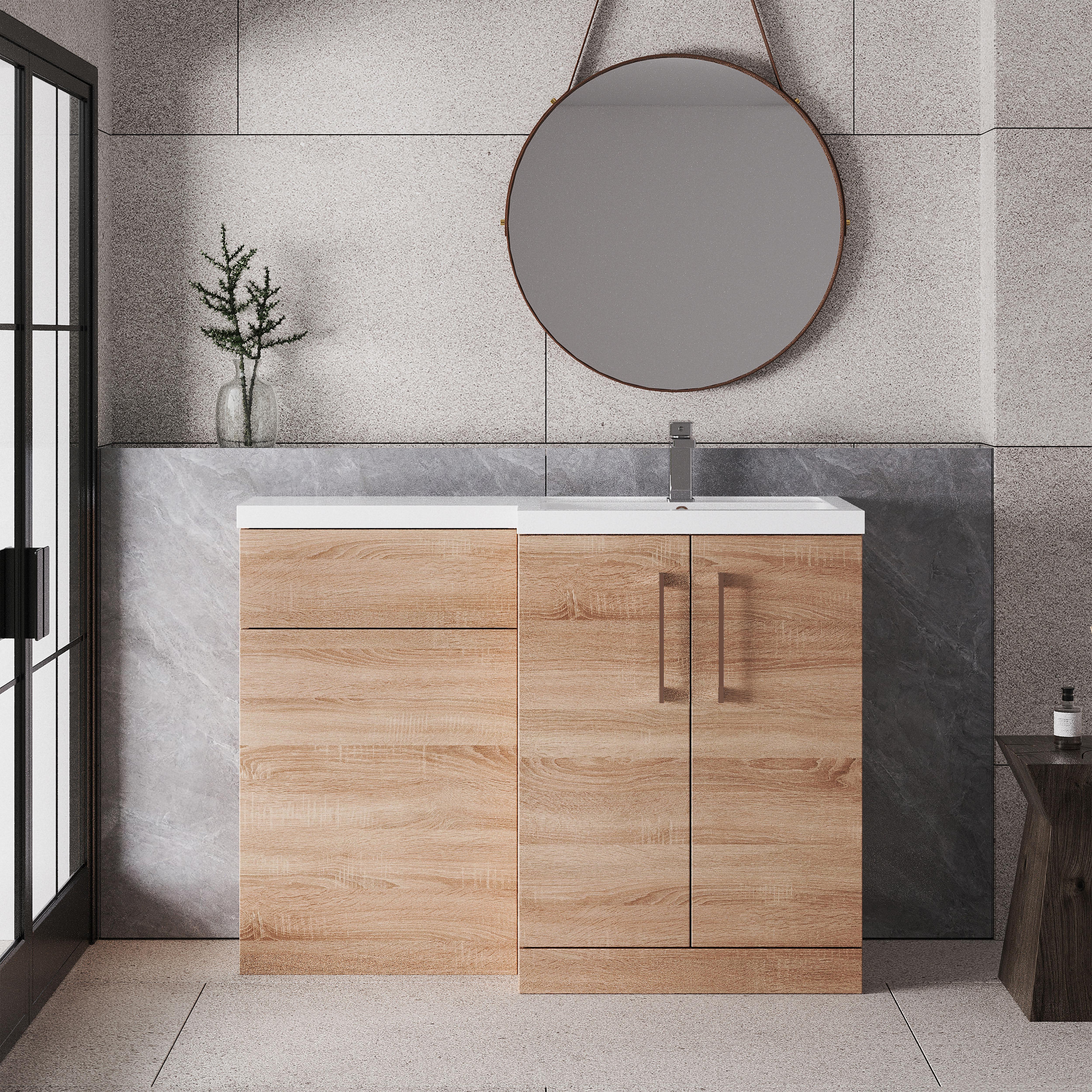 Bramshall Combination Vanity Unit with Basin & WC, Right Hand, 1100mm x 390mm - Choice of Colour and Handle Finish - Image 63