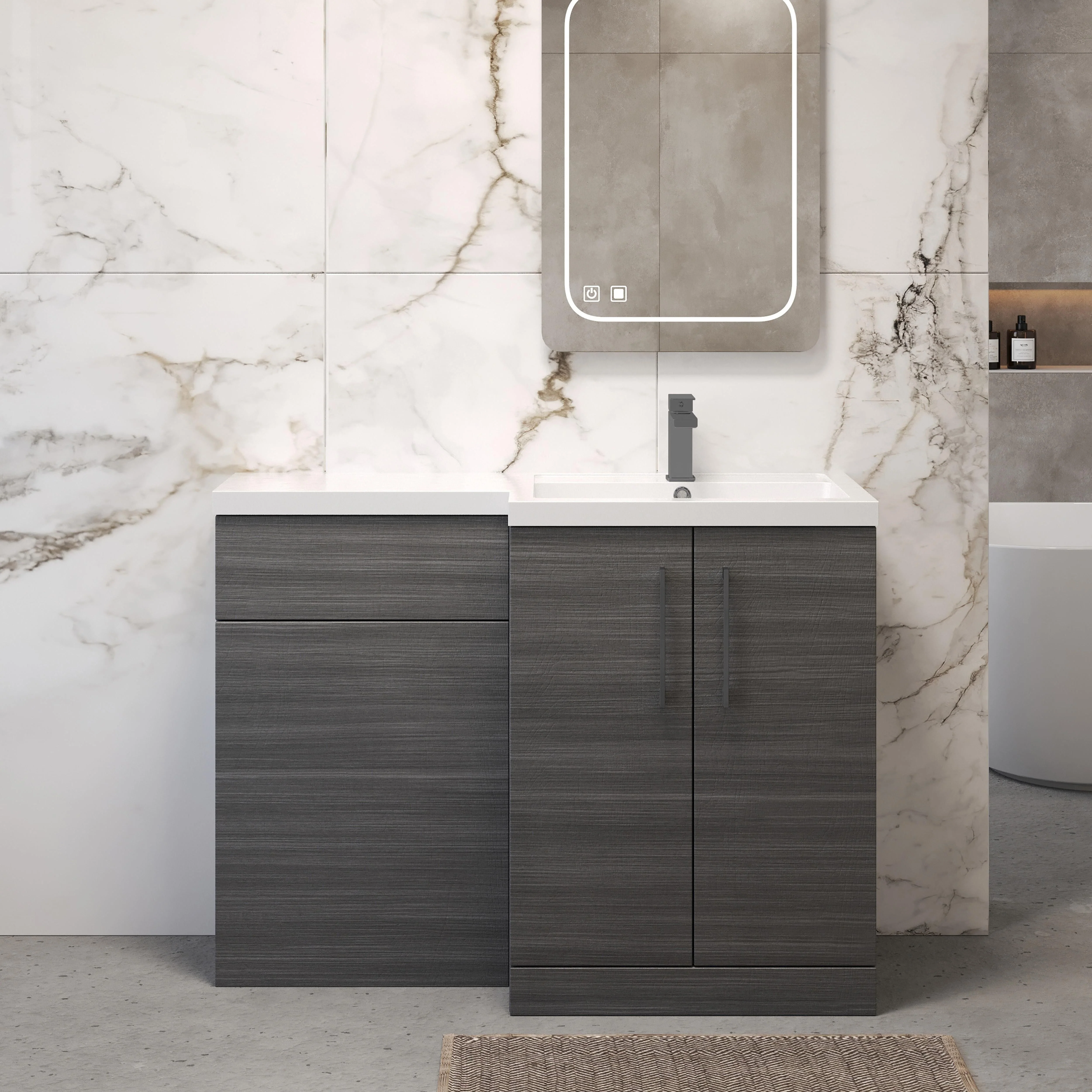 Bramshall Combination Vanity Unit with Basin & WC, Right Hand, 1100mm x 390mm - Choice of Colour and Handle Finish - Image 71