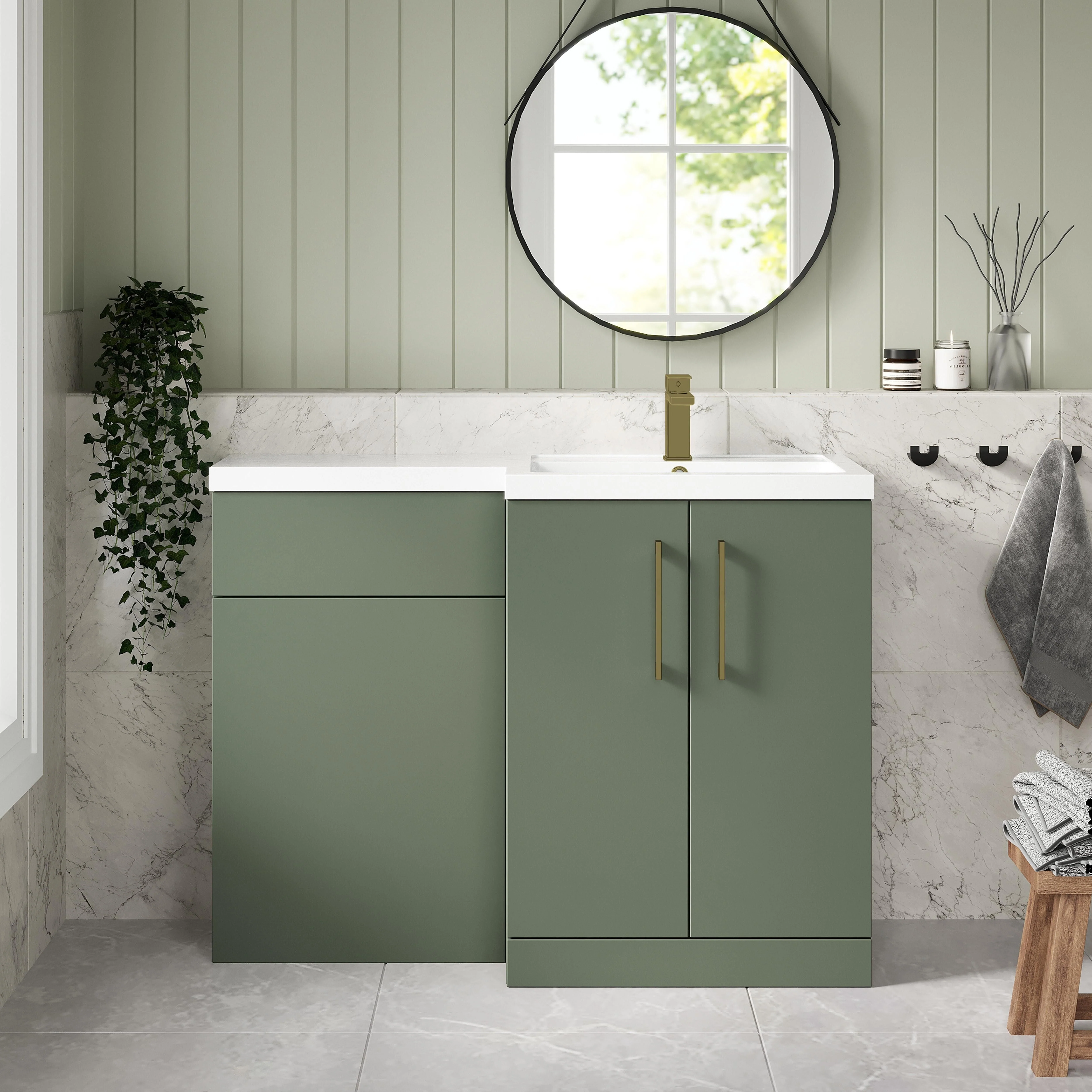 Bramshall Combination Vanity Unit with Basin & WC, Right Hand, 1100mm x 390mm - Choice of Colour and Handle Finish - Image 79