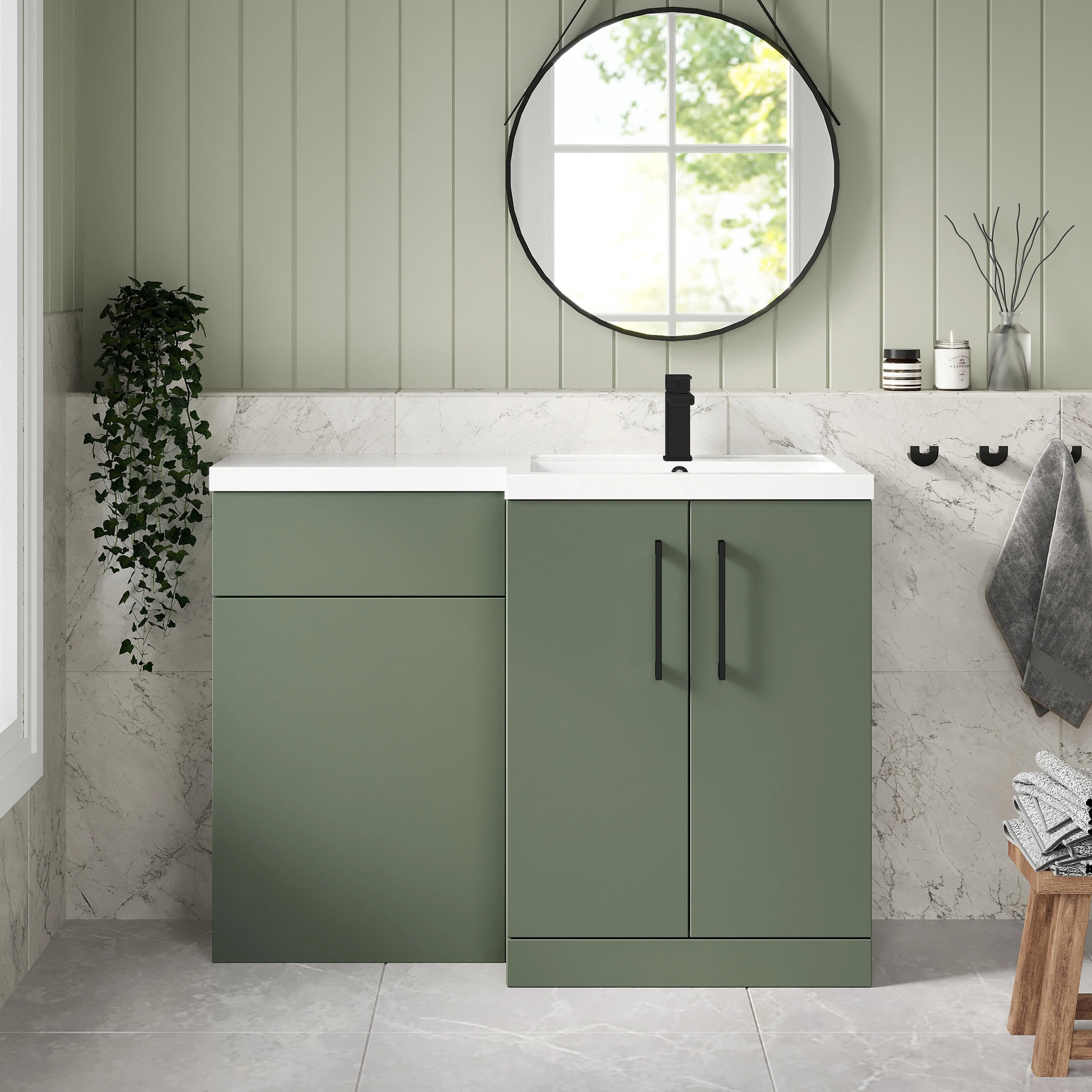 Bramshall Combination Vanity Unit with Basin & WC, Right Hand, 1100mm x 390mm - Choice of Colour and Handle Finish - Image 80