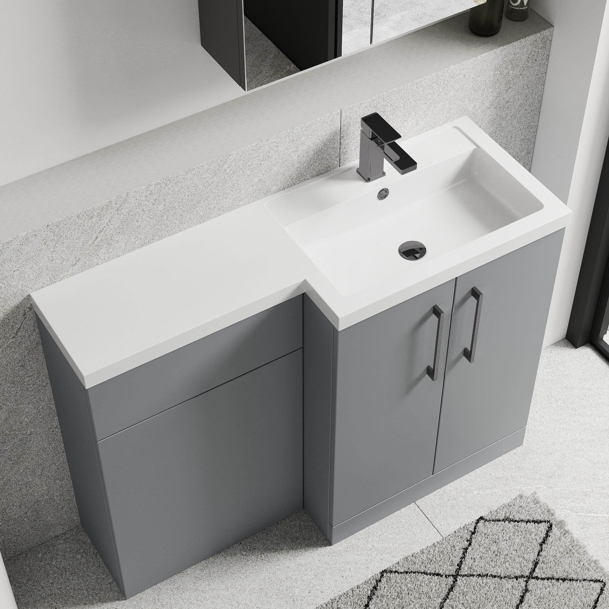 Bramshall Combination Vanity Unit with Basin & WC, Right Hand, 1100mm x 390mm - Choice of Colour and Handle Finish - Image 99