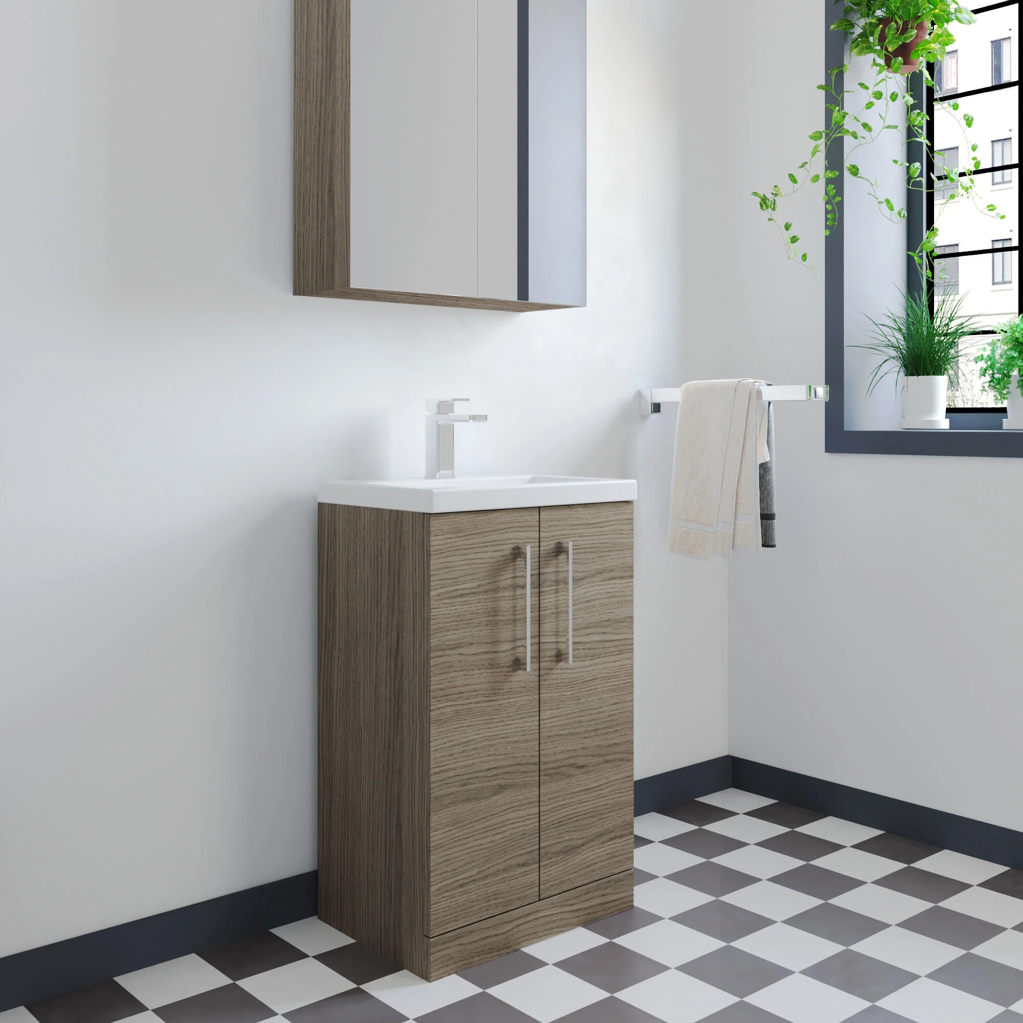 Balterley Level Compact Bathroom Cloakroom Vanity Basin Unit with Polymarble Basin, Chrome Handles, 500mm, Mid Oak - Image 3
