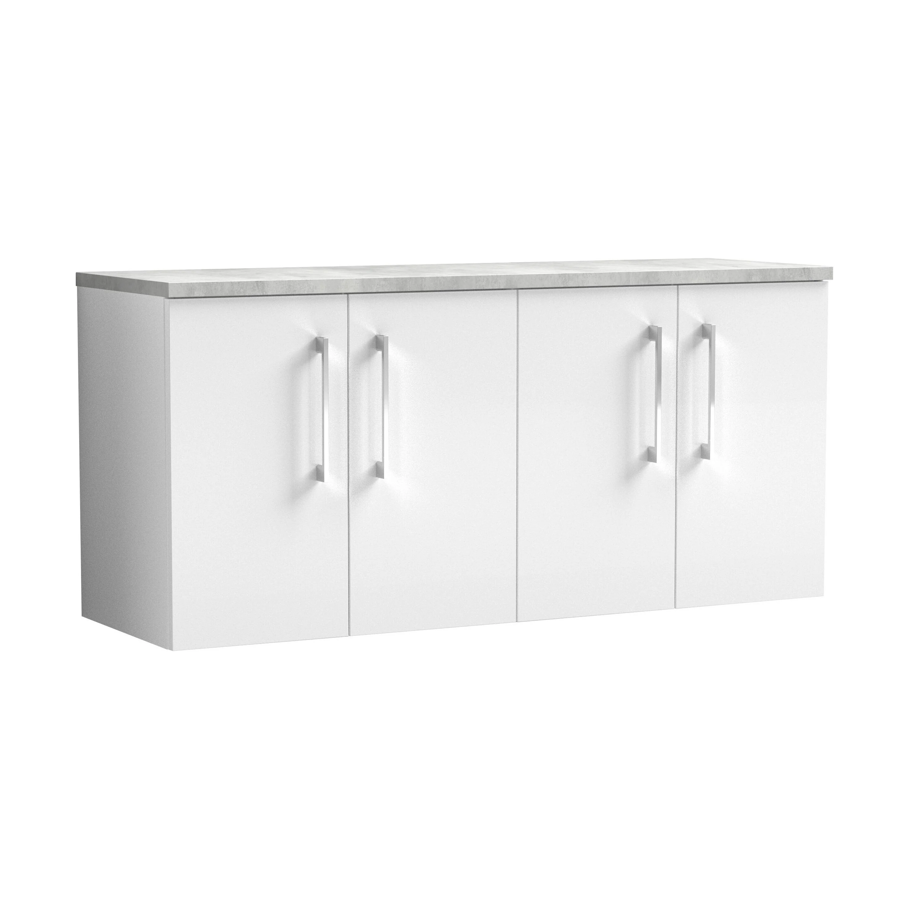 Balterley Level 1200mm Wall Hung 4 Door Vanity Unit with Laminate Worktop for Spacious Contemporary Bathroom Storage - Gloss White