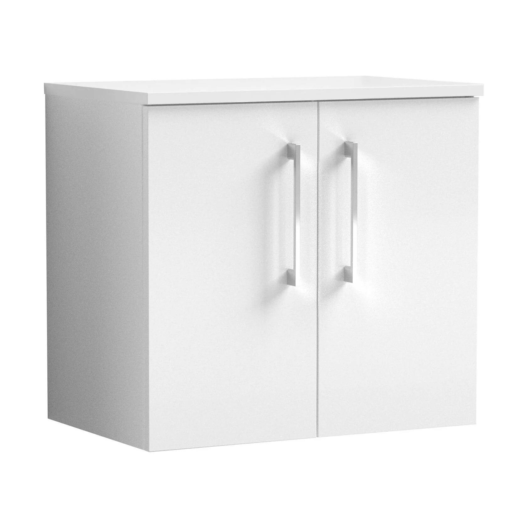 Balterley Level 600mm Wall Hung 2-Door Vanity Unit with Worktop, Soft Close Doors, Wall Mounted, 600 x 557 x 383mm, Gloss White