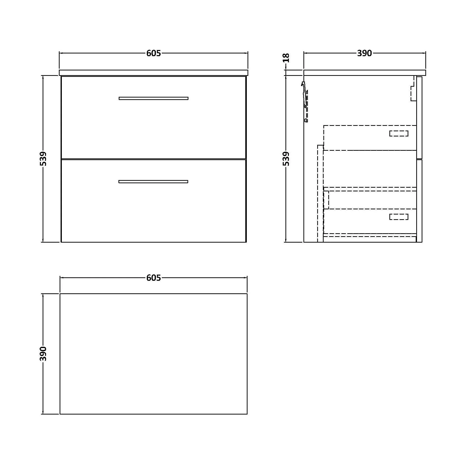 Balterley Level Modern Bathroom 600mm Wall Hung 2 Soft Close Drawer Vanity Unit with Worktop, 539 x 605 x 383mm, Gloss White - Image 2
