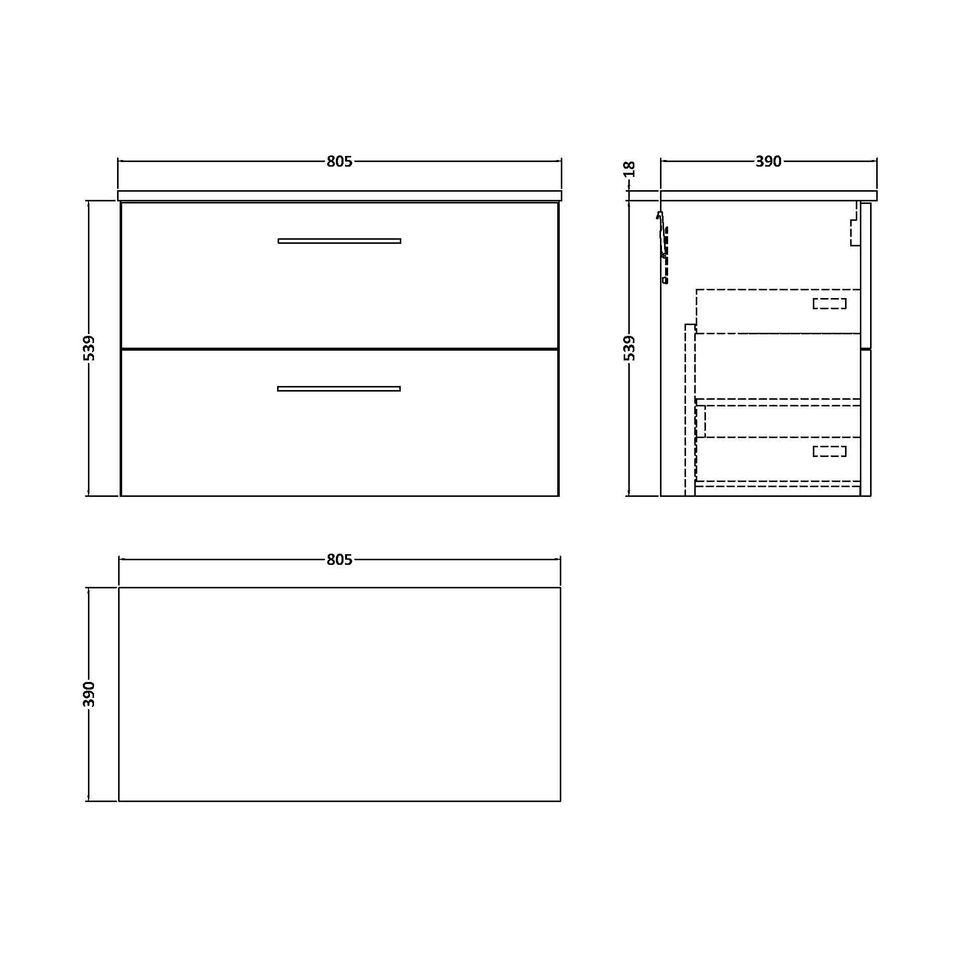 Balterley Level Modern Bathroom 800mm Wall Hung 2 Soft Close Drawer Vanity Unit with Worktop, 539 x 805 x 390mm, Gloss White - Image 2