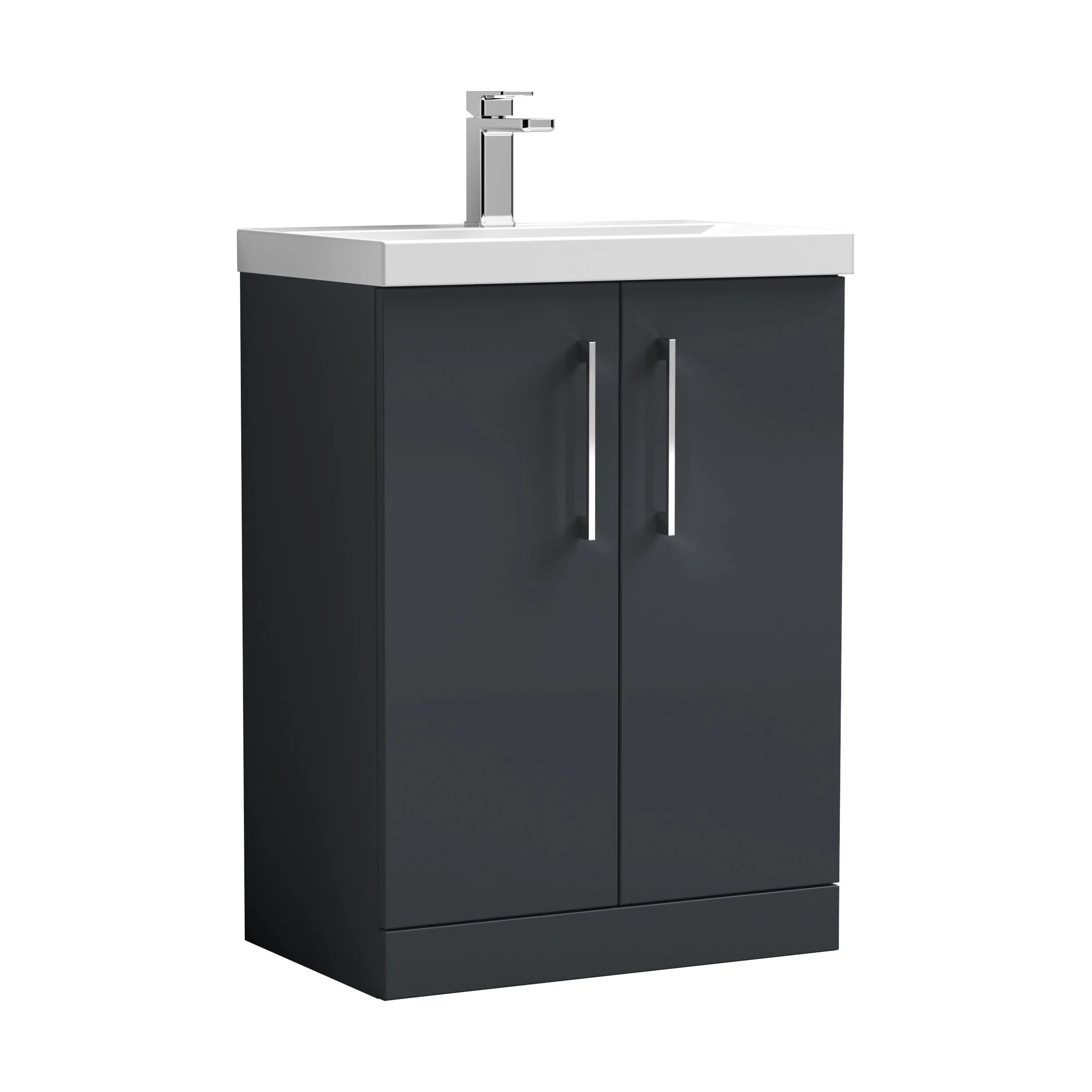 Balterley  Contemporary Bathroom 2 Soft Close Door & Thin-Edge Vanity Unit Basin, Dark Grey, 600mm