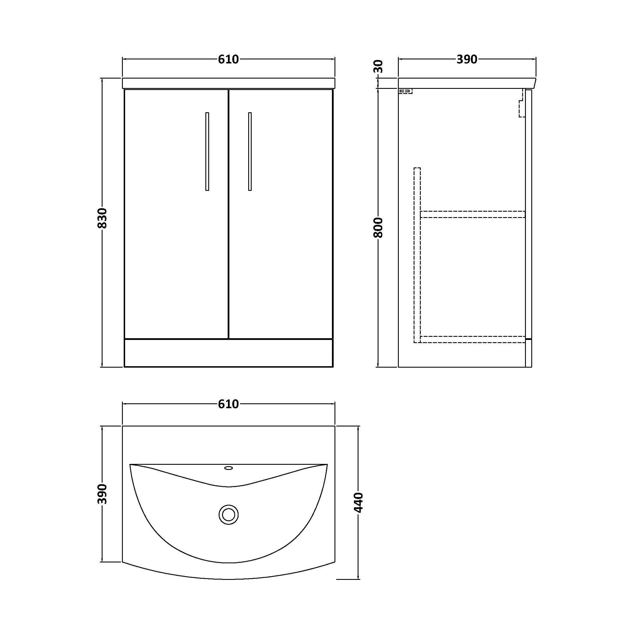 Balterley  Contemporary Bathroom 2-Door Floor-Standing Curved Basin Vanity Unit, Dark Grey, 600mm - Image 2