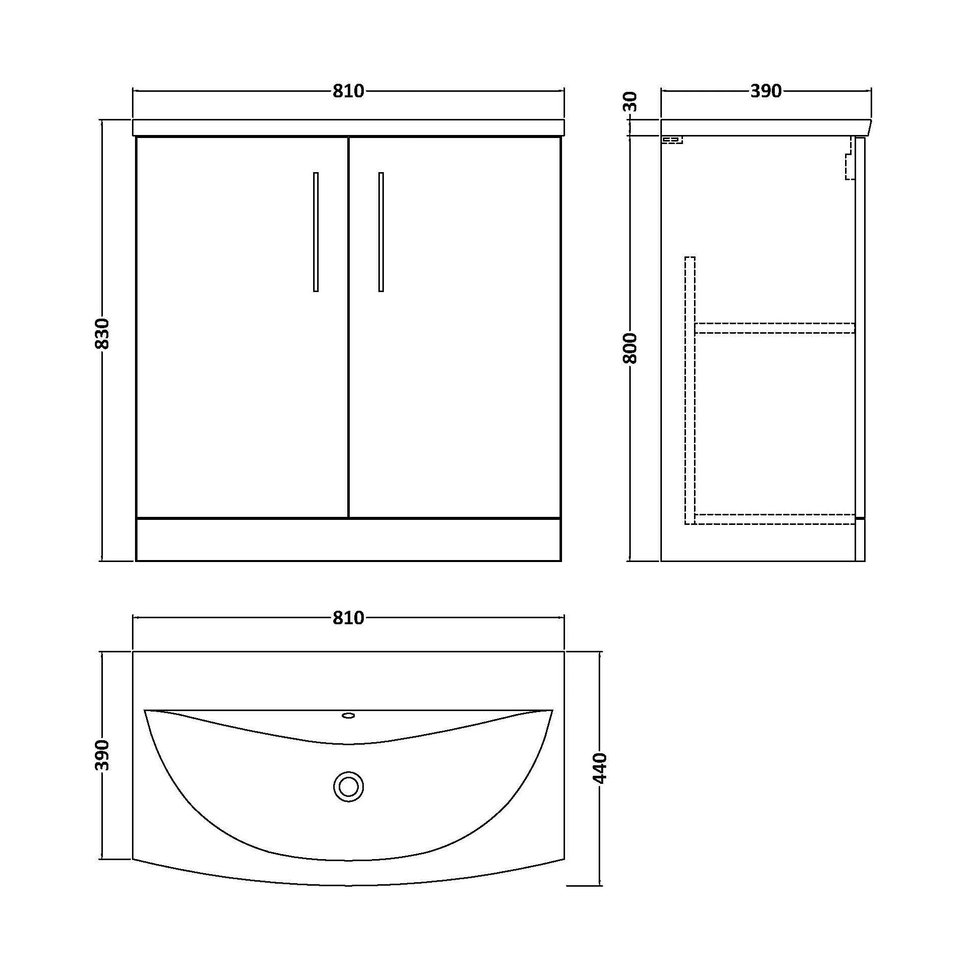 Balterley Contemporary Bathroom 2-Door Floor-Standing Curved Basin Vanity Unit, Dark Grey, 800mm - Image 2