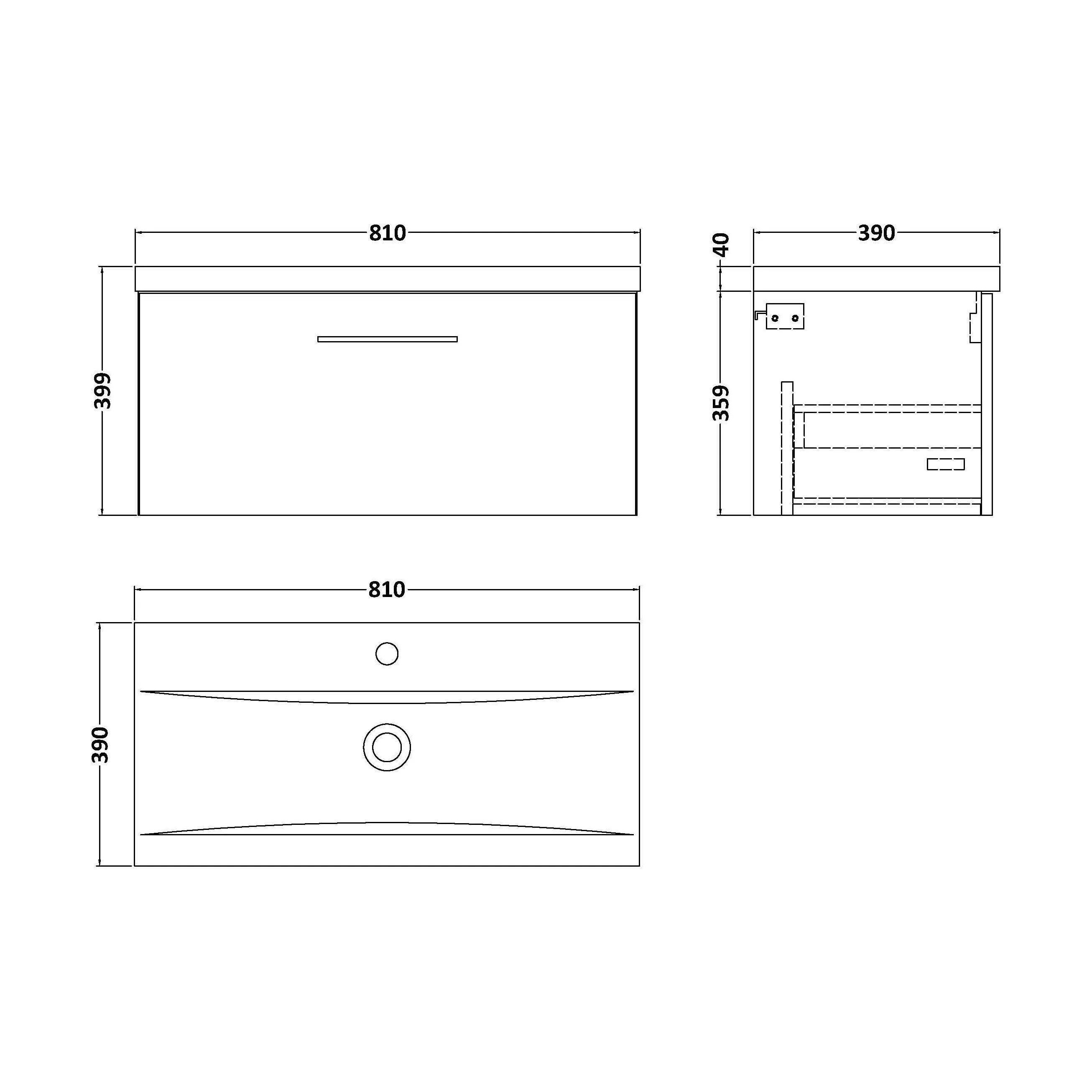 Bramshall Wall Hung 1 Drawer Vanity Unit with Mid-Edge Ceramic Basin 600mm - Image 181