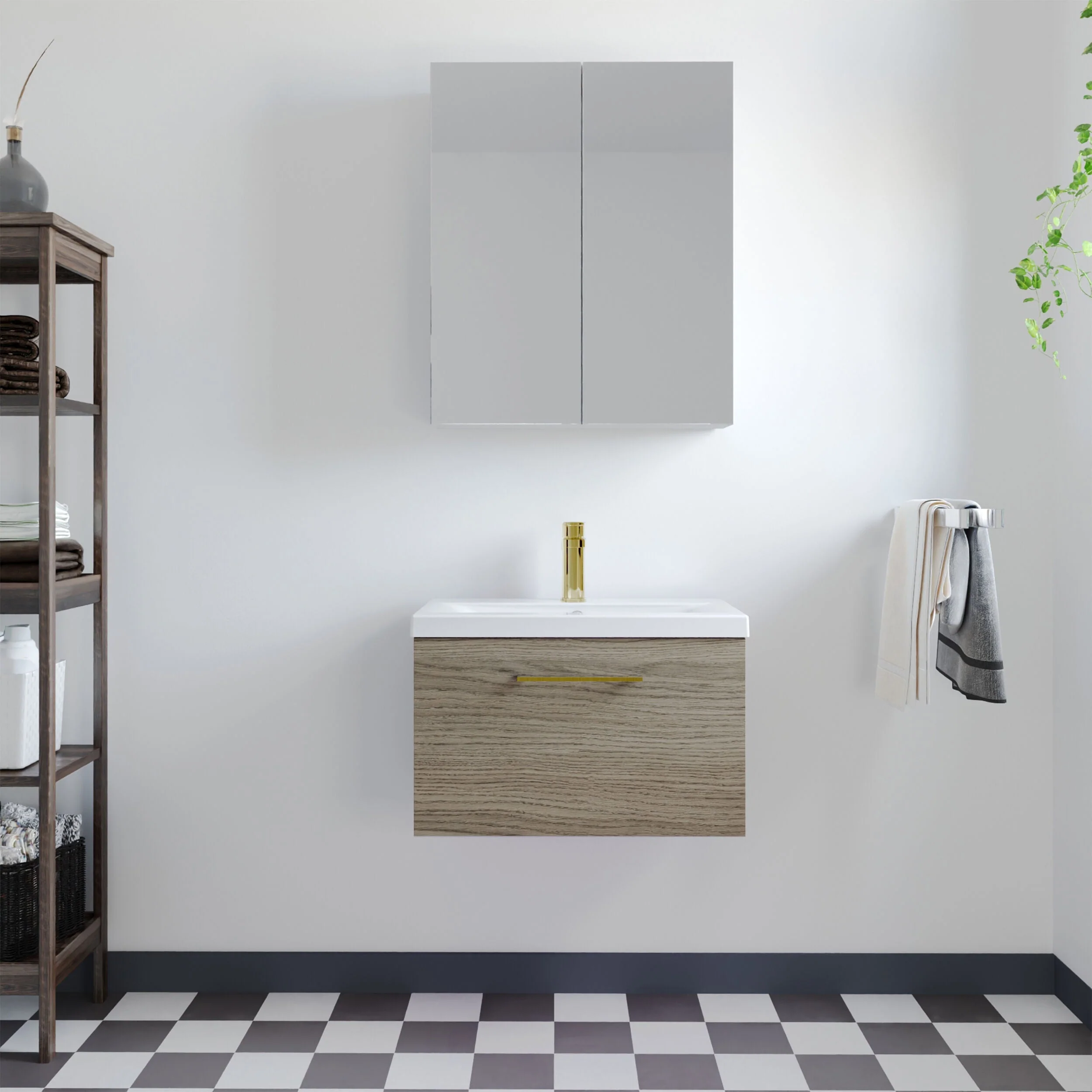 Bramshall Wall Hung 1 Drawer Vanity Unit with Mid-Edge Ceramic Basin 600mm - Image 57