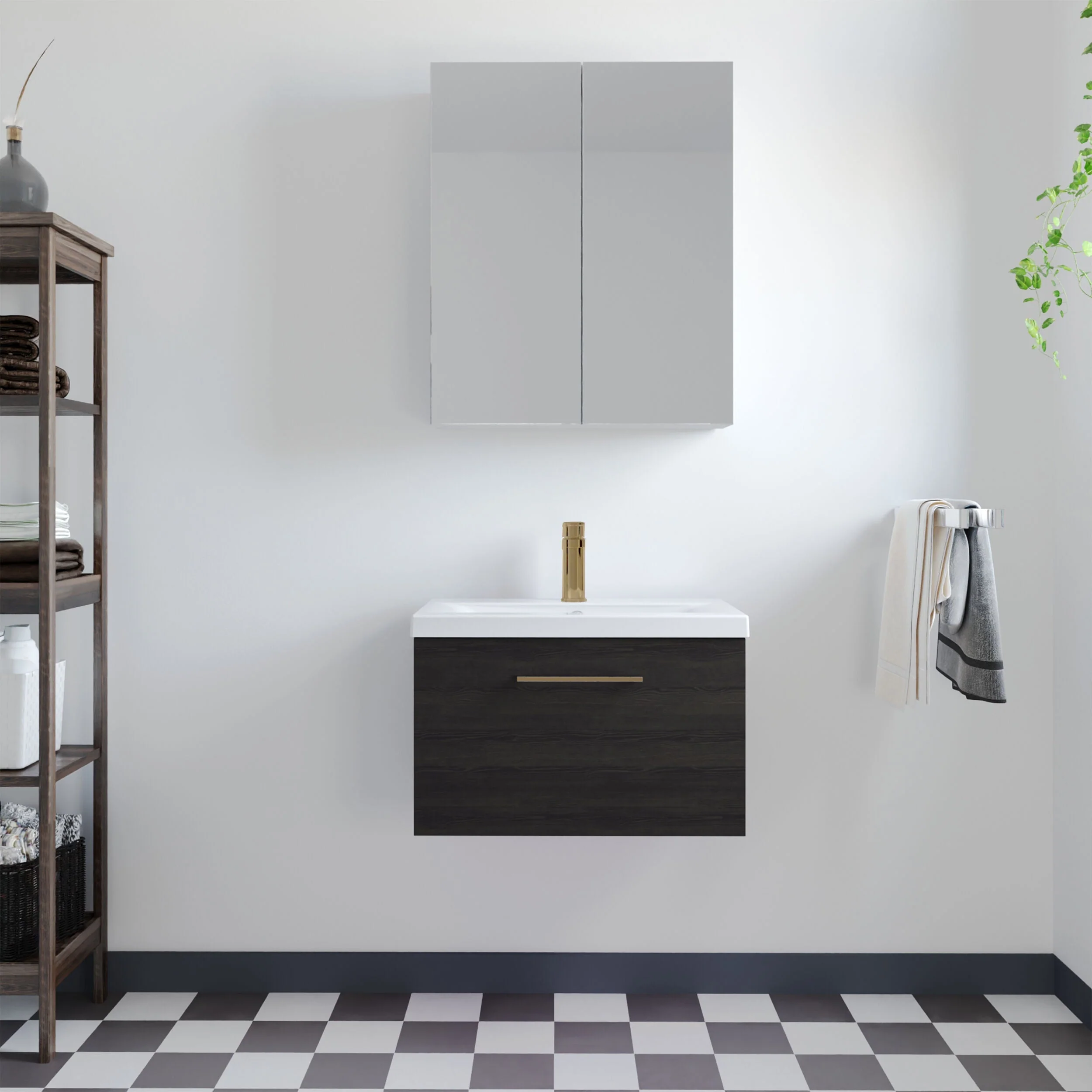 Bramshall Wall Hung 1 Drawer Vanity Unit with Mid-Edge Ceramic Basin 600mm - Image 79