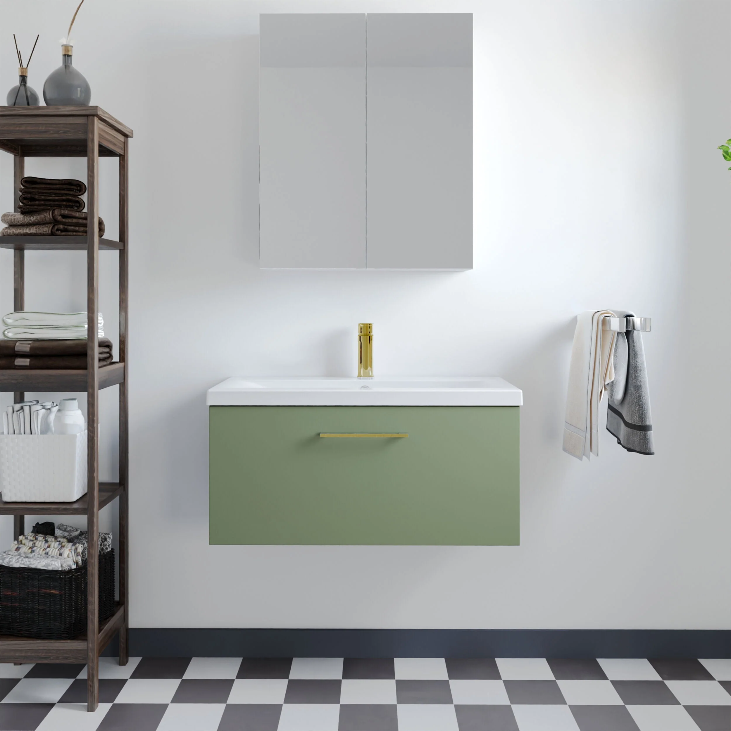Bramshall Wall Hung 1 Drawer Vanity Unit with Mid-Edge Ceramic Basin 600mm - Image 94