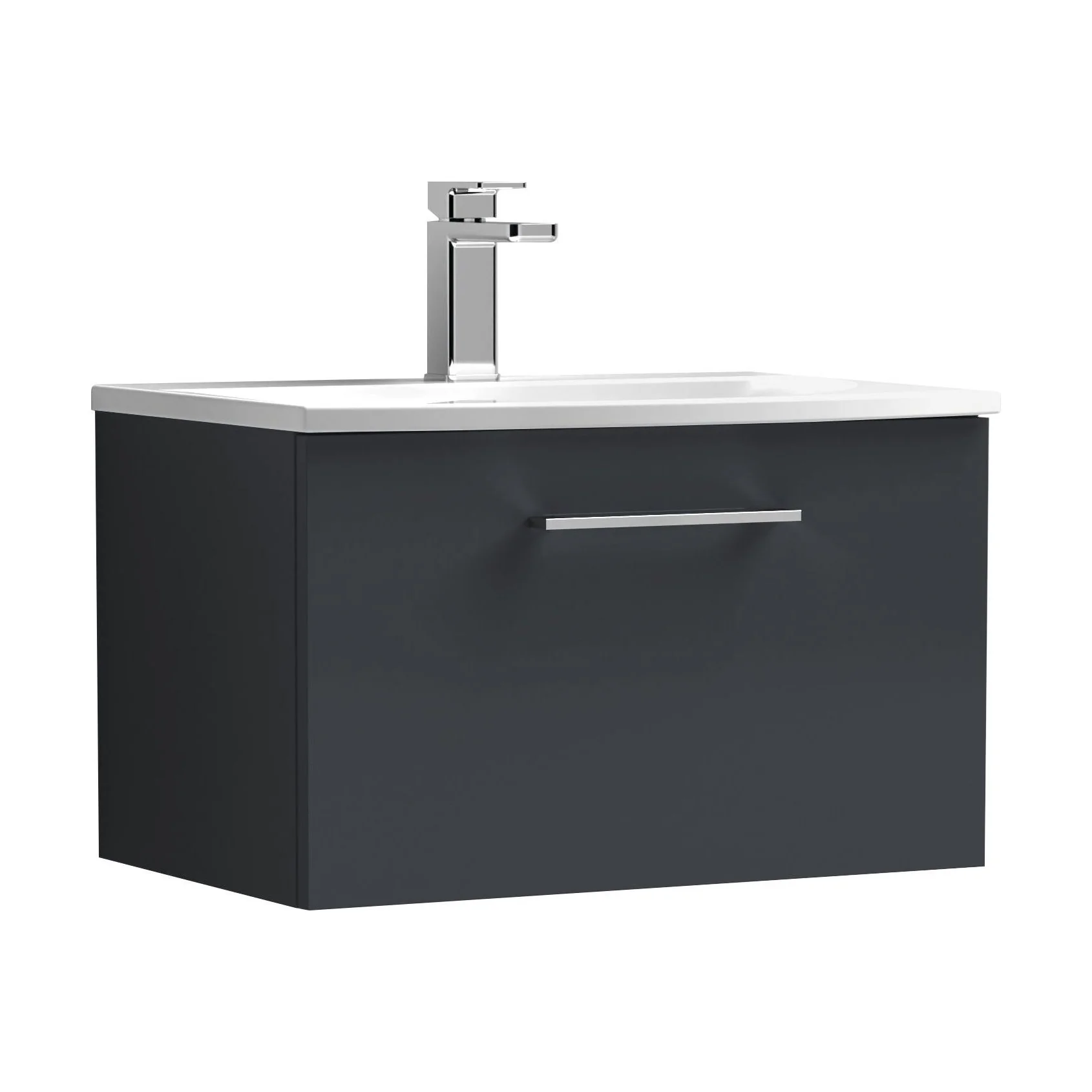 Balterley  Contemporary Bathroom 1-Drawer Wall-Hung Curved Basin Vanity Unit, Dark Grey, 600mm