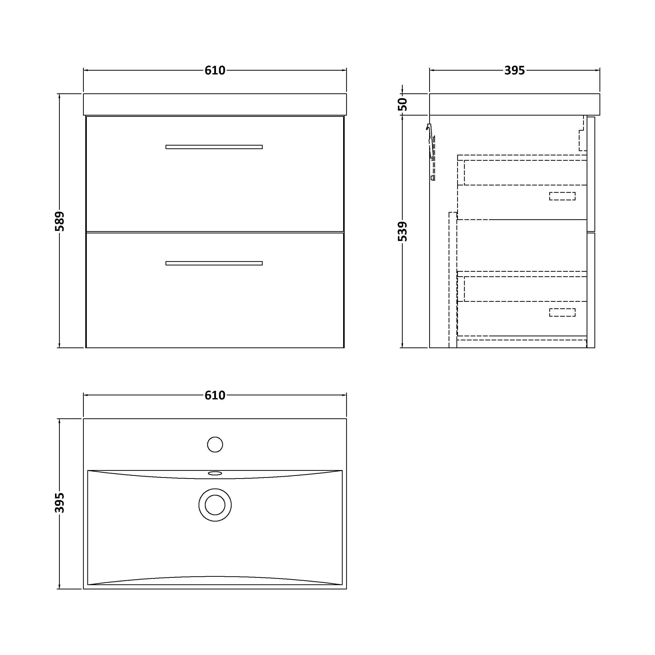 Balterley Contemporary Bathroom 2 Soft Close Drawer & Thin-Edge Wall Hung Vanity Unit Basin, Dark Grey, 600mm - Image 2
