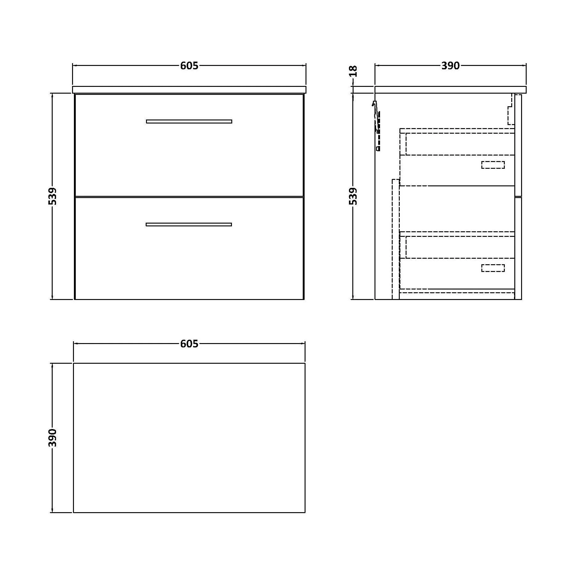 Balterley Level Modern Bathroom 600mm Wall Hung 2 Soft Close Drawer Vanity Unit, Laminate Worktop, 557 x 605 x 383mm, Dark Grey - Image 2