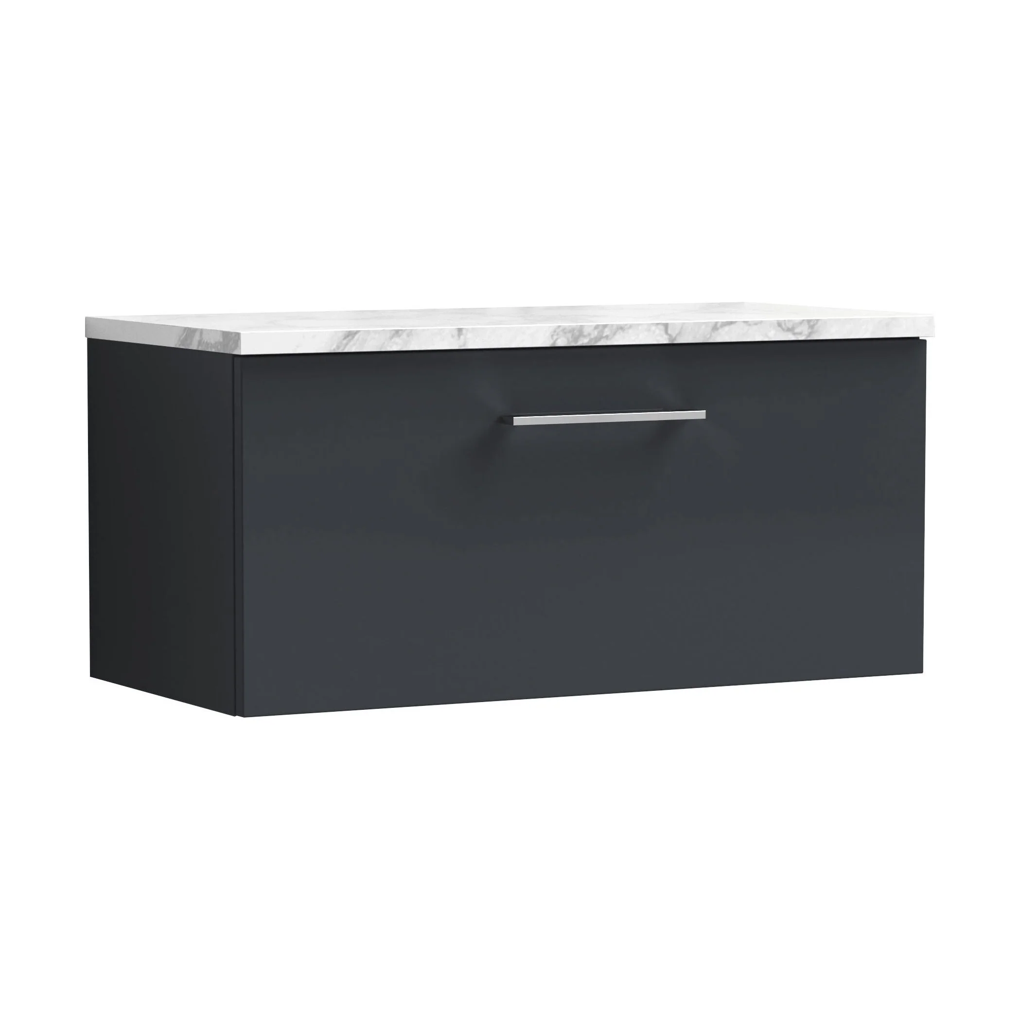 Balterley Level 800mm Wall Hung 1 Drawer Vanity Unit with Laminate Worktop for Compact Modern Bathroom Storage - Dark Grey