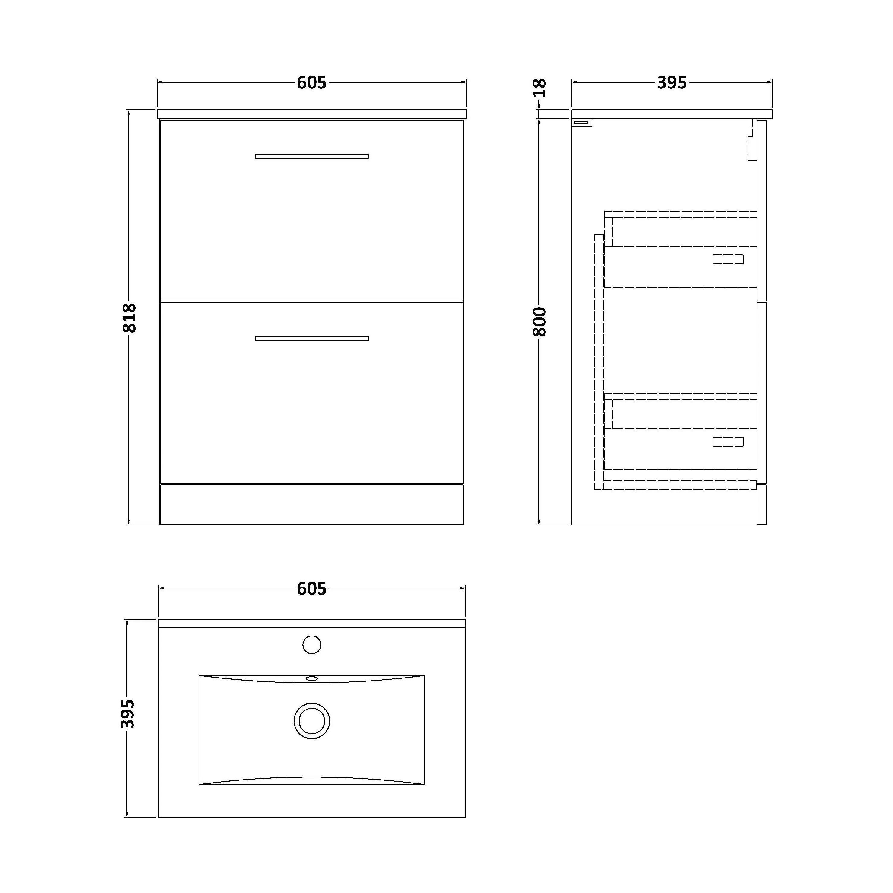 Balterley Modern Bathroom 2 Soft Close Drawer & Minimalist Floor Standing Vanity Unit Basin, Dark Grey, 440mm - Image 2