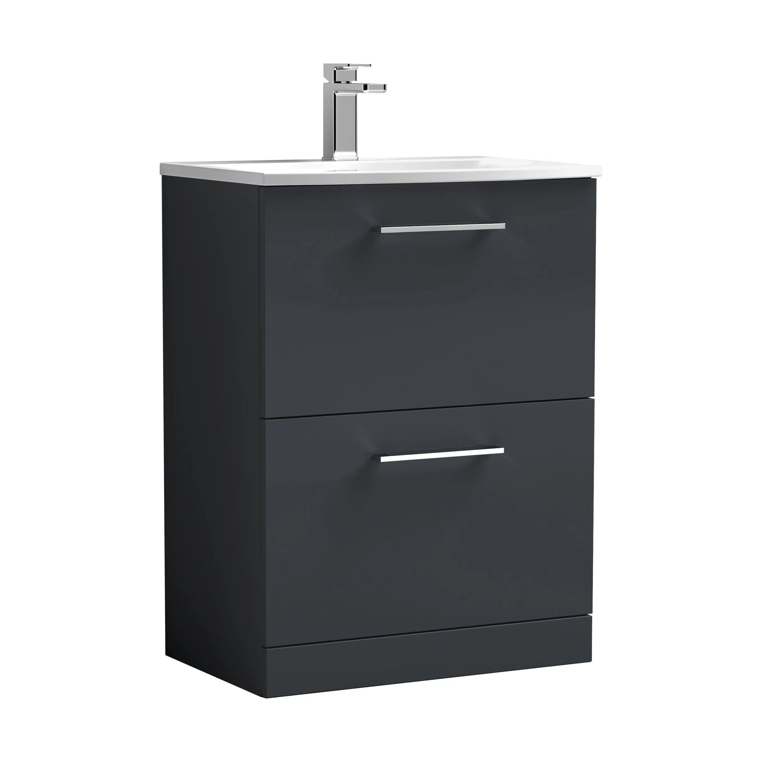 Balterley  Contemporary Bathroom 2-Drawer Floor-Standing Curved Basin Vanity Unit, Dark Grey, 600mm