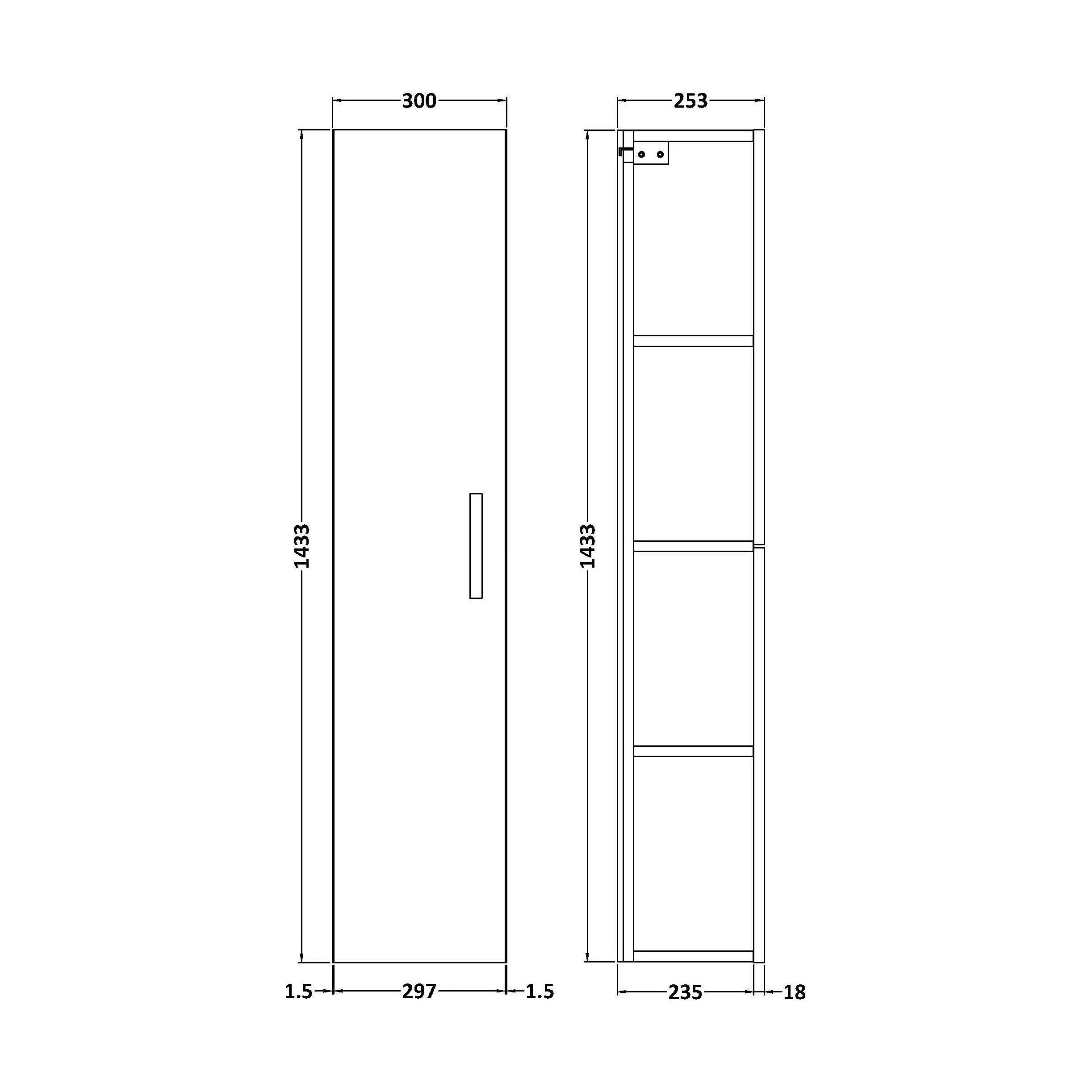 Bramshall 300mm Wall Hung 1 Door Tall Unit - Choice of Colour and Handle Finish - Image 103