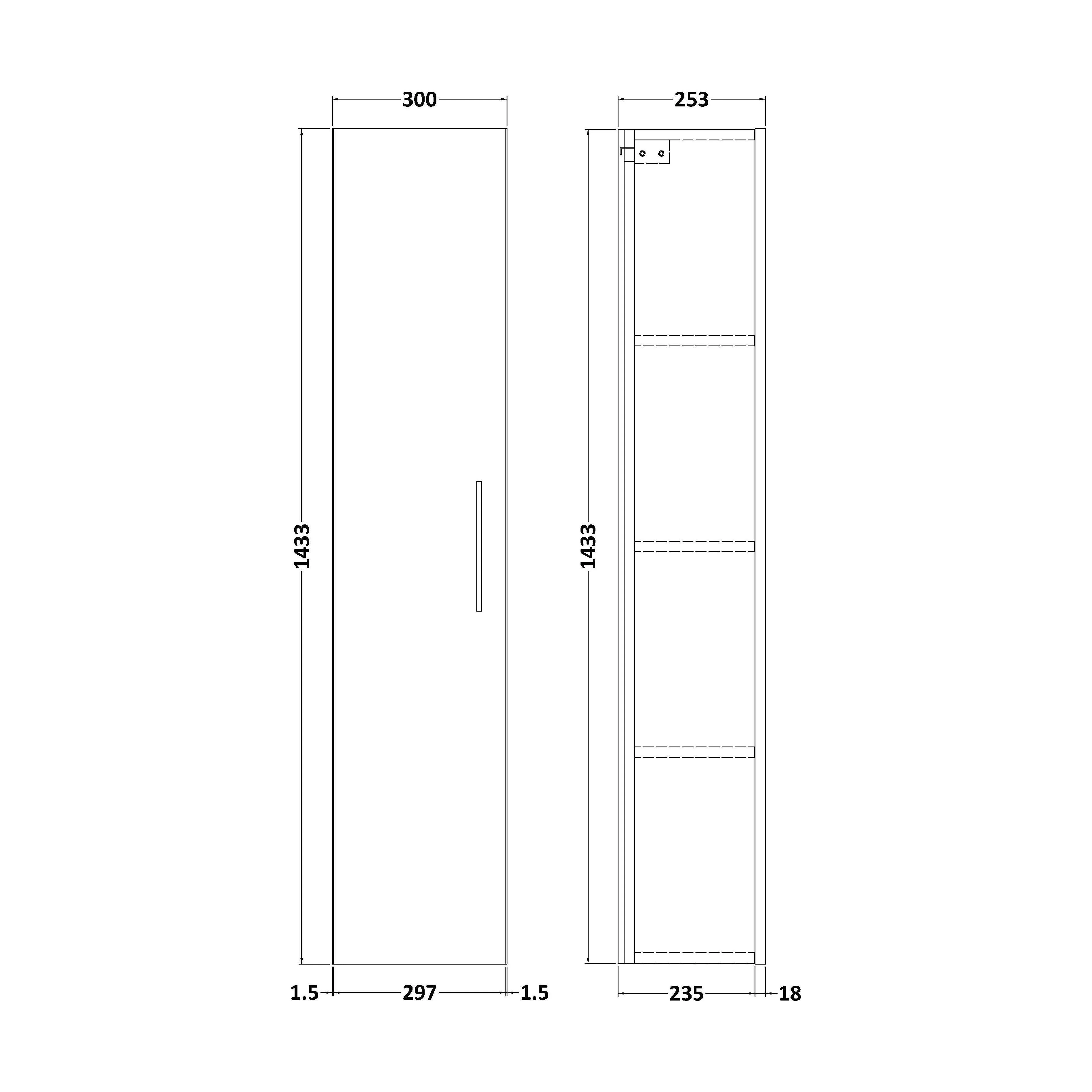 Bramshall 300mm Wall Hung 1 Door Tall Unit - Choice of Colour and Handle Finish - Image 107