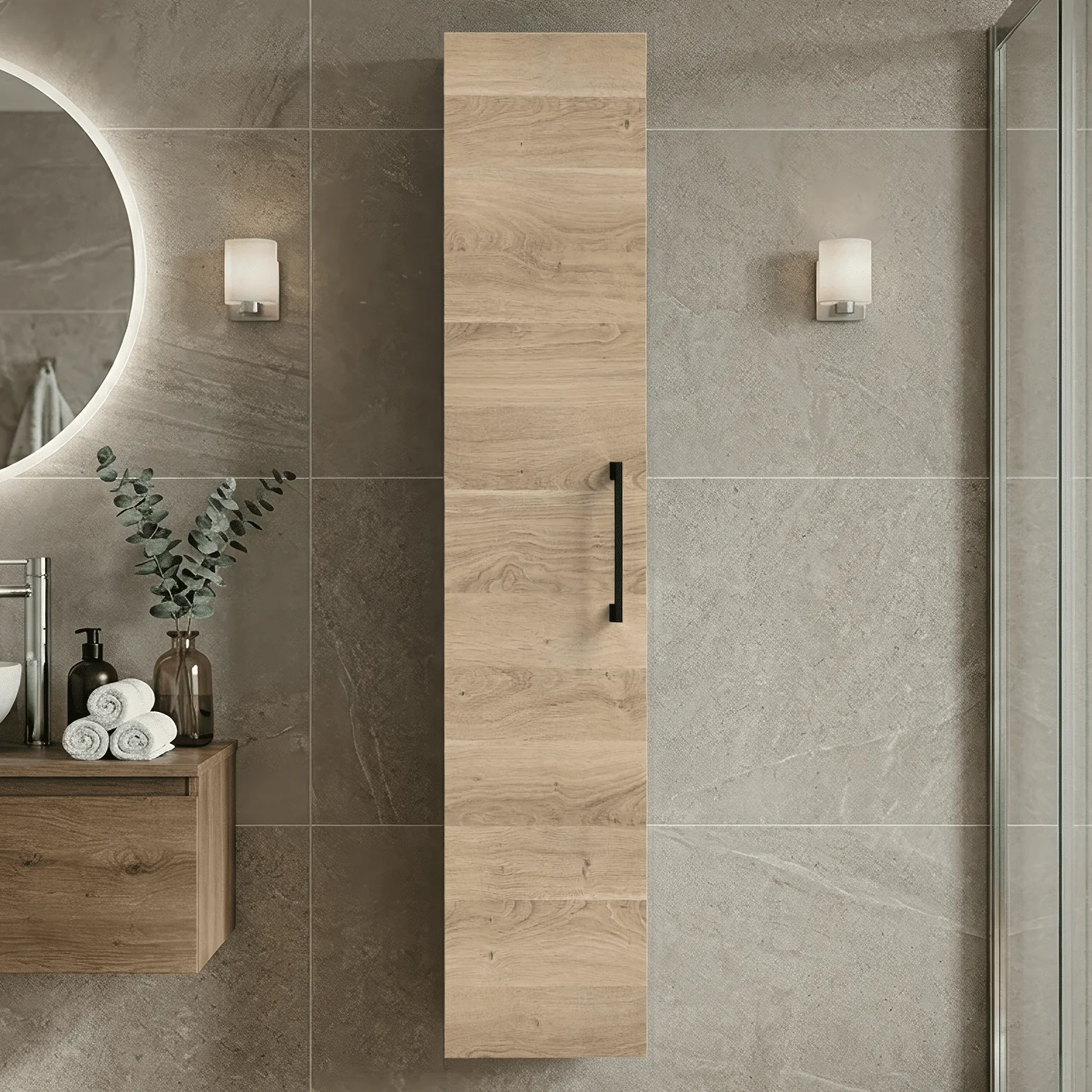 Bramshall 300mm Wall Hung 1 Door Tall Unit - Choice of Colour and Handle Finish - Image 30