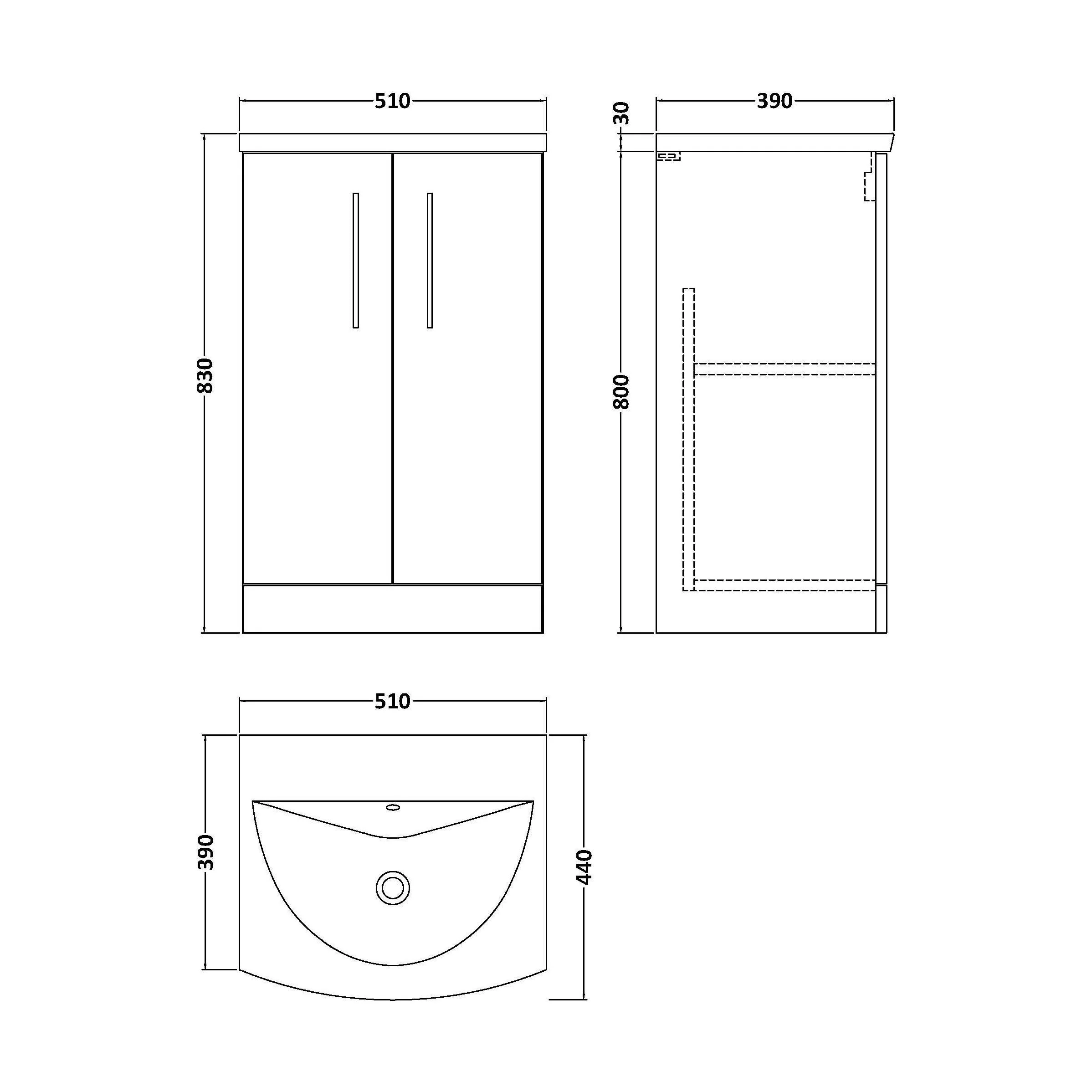Balterley  Modern Bathroom Floor Standing 2 Soft Close Door Vanity Unit & Curved Basin, Satin Grey, 500mm - Image 2