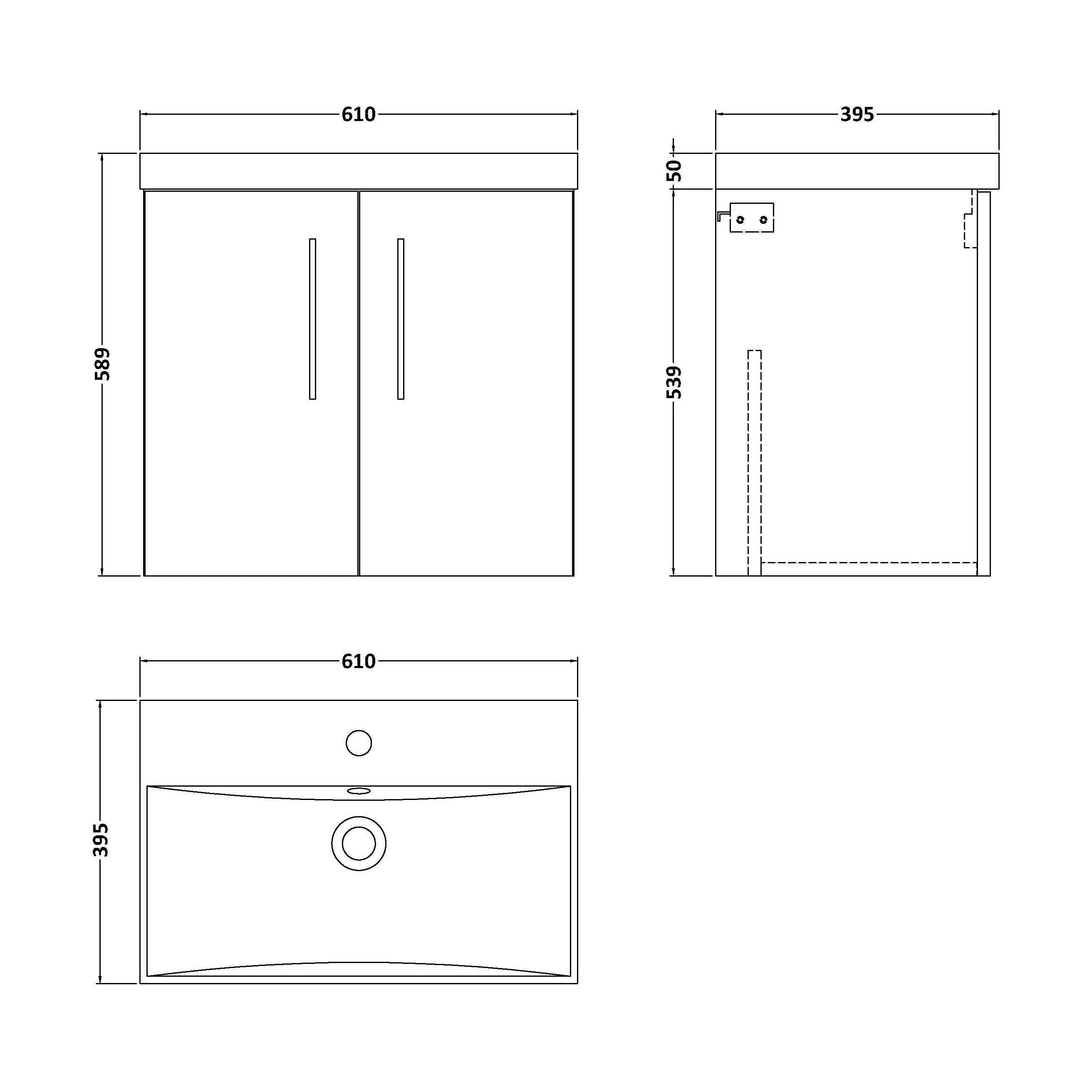 Balterley Contemporary Bathroom 2 Soft Close Door & Thin-Edge Wall Hung Vanity Unit Basin, Satin Grey, 600mm - Image 2