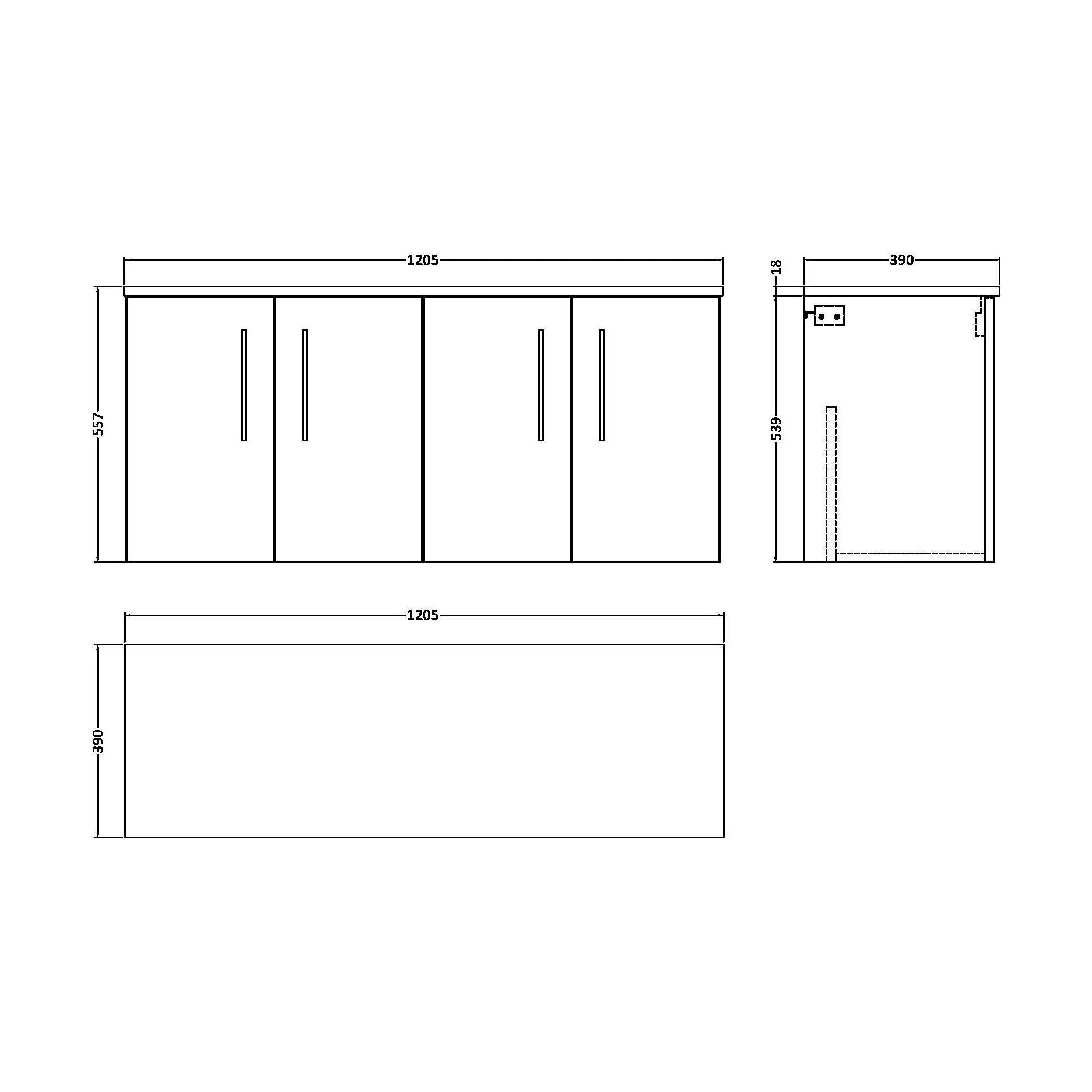 Balterley Level Modern Bathroom 1200mm Wall Hung 4-Door Vanity Unit with Laminate Worktop, Soft Close Doors, Satin Grey - Image 2