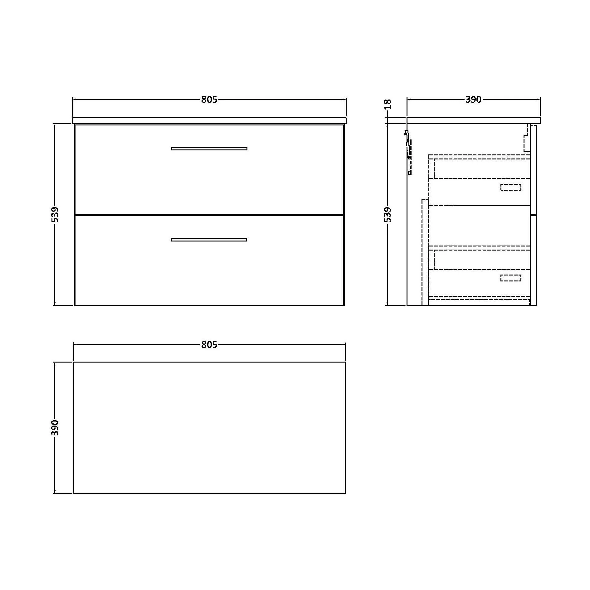 Balterley Level Modern Bathroom 800mm Wall Hung 2 Soft Close Drawer Vanity Unit with Worktop, 557 x 805 x 390mm, Satin Grey - Image 2