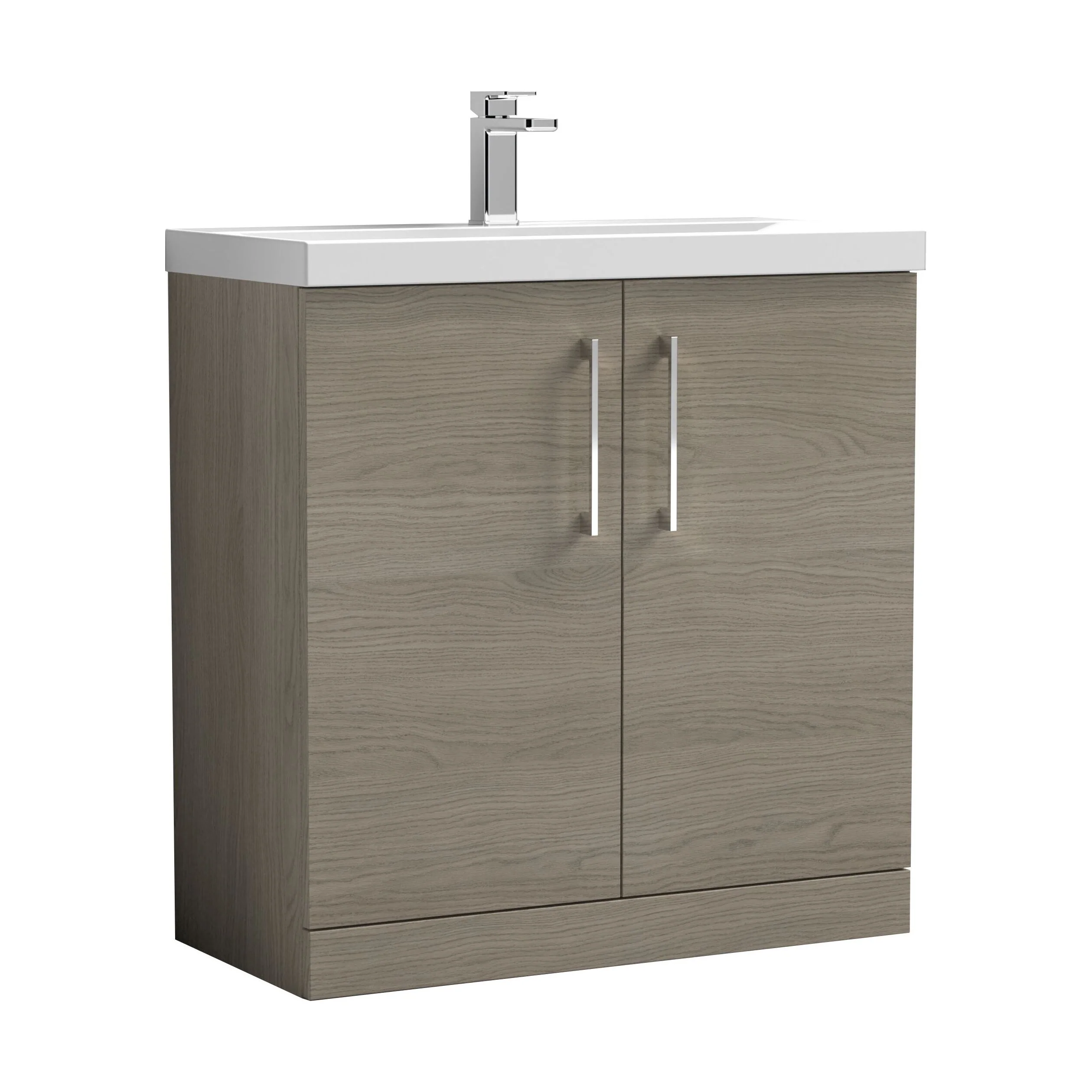 Balterley  Contemporary Bathroom 2 Soft Close Door & Thin-Edge Floor Standing Vanity Unit Basin, Solace Oak, 800mm