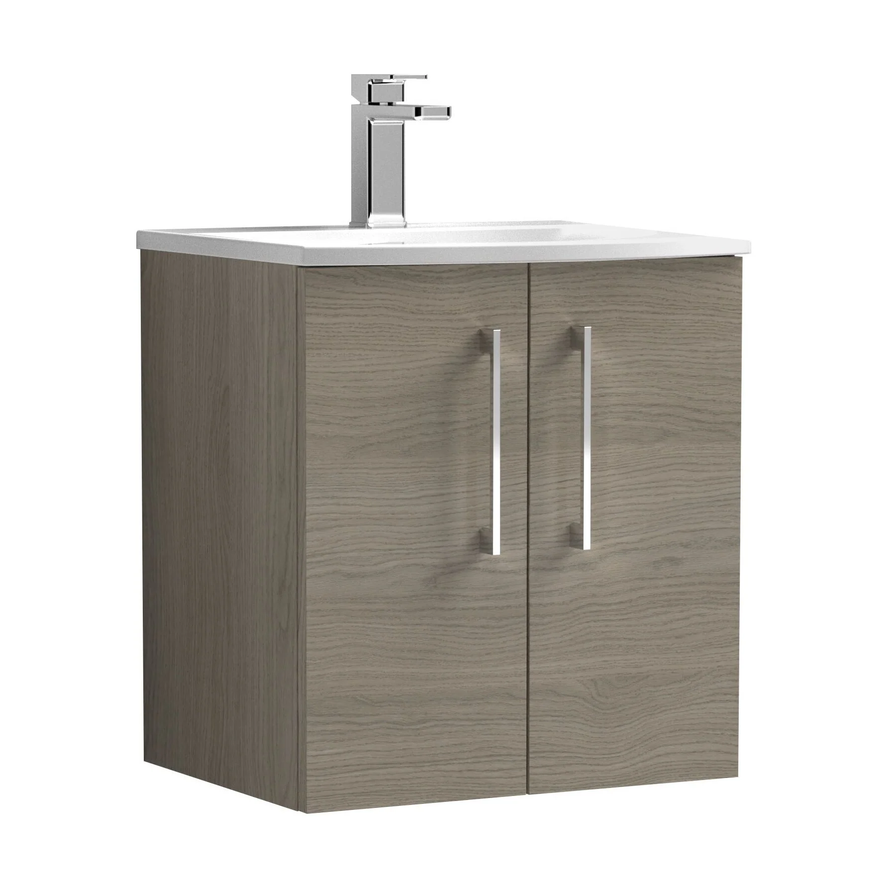 Balterley Modern Bathroom Wall Hung 2-Door Vanity & Curved Basin, Solace Oak, 500mm