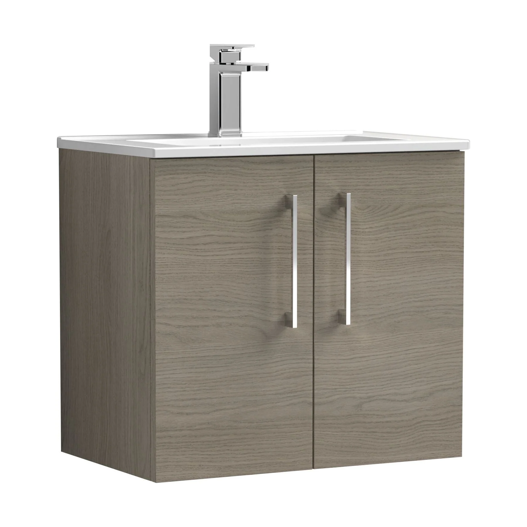 Balterley Level Contemporary Bathroom 2 Soft Close Door & Minimalist Wall Hung Vanity Unit Basin, Solace Oak, 600mm