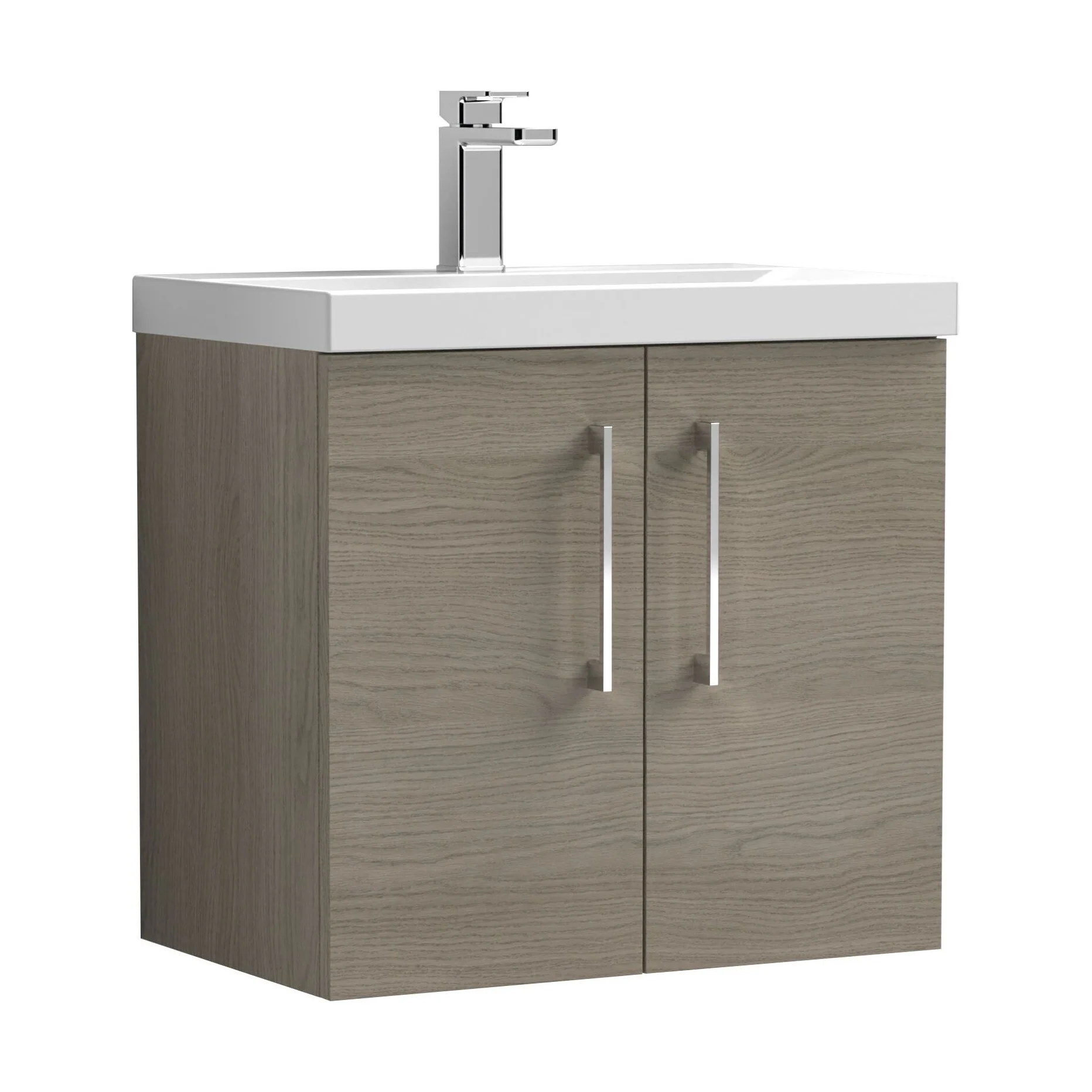 Balterley  Wall Hung 2 Soft Close Door & Thin-Edge Bathroom Vanity Unit Basin, Solace Oak, 600mm