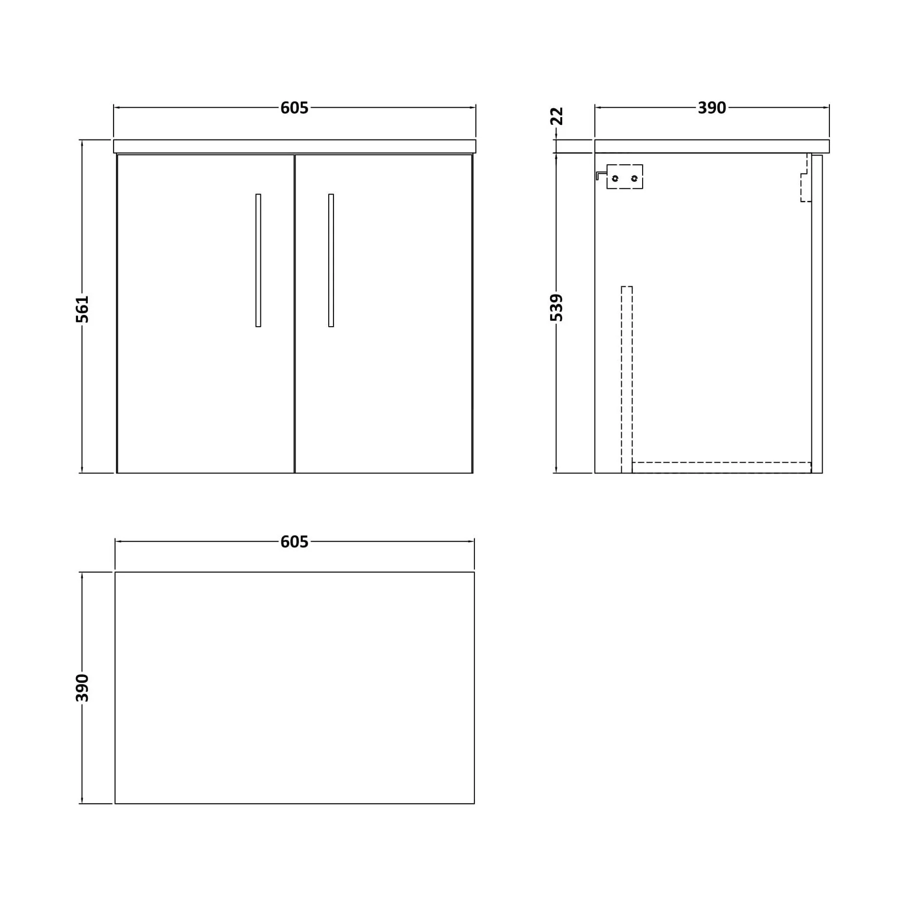 Balterley Level 600mm Wall Hung 2 Door Vanity Unit with Laminate Worktop for Compact Natural Wood Bathroom Storage - Solace Oak - Image 2