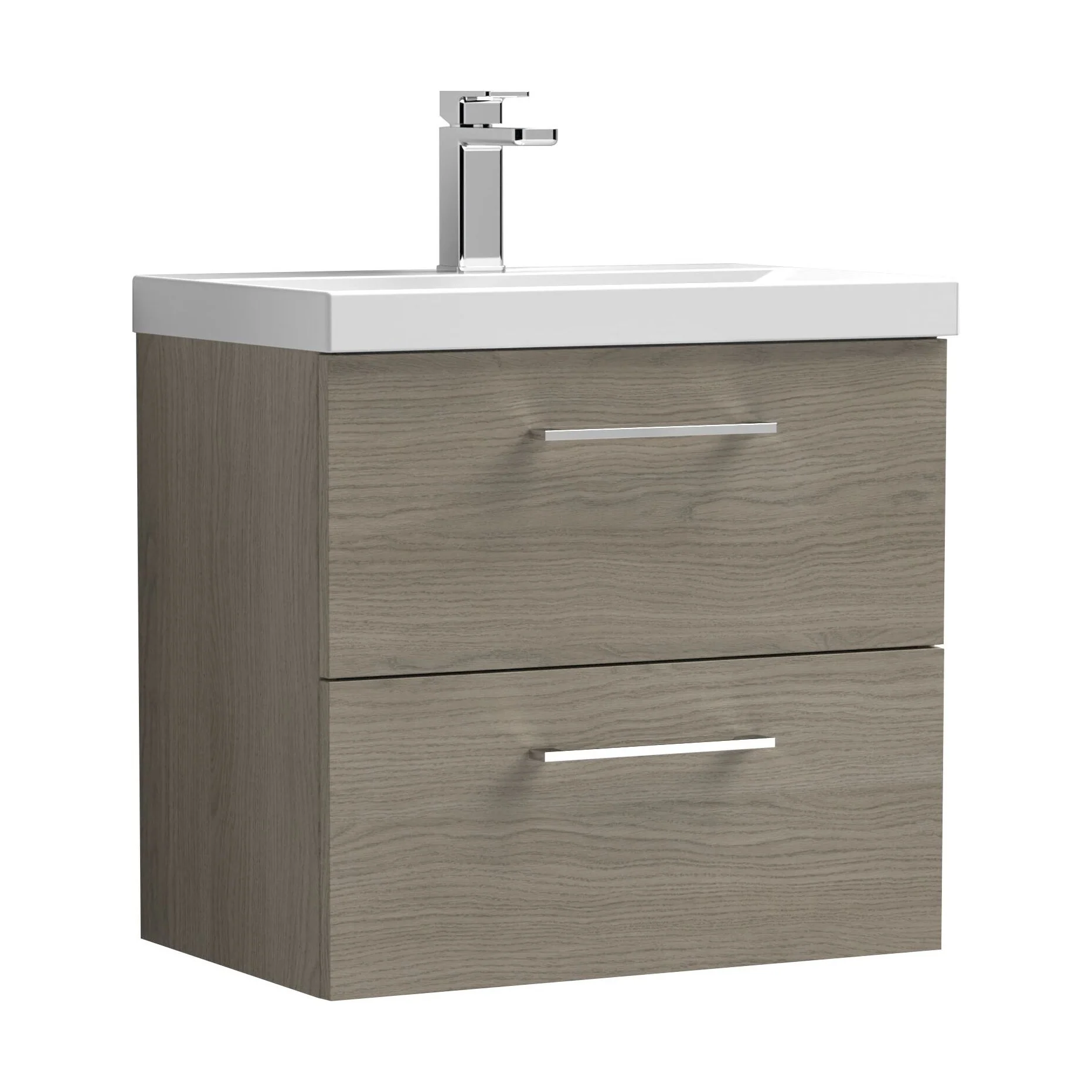 Balterley  Wall Hung 2 Soft Close Drawer & Thin-Edge Bathroom Vanity Unit Basin, Solace Oak, 600mm